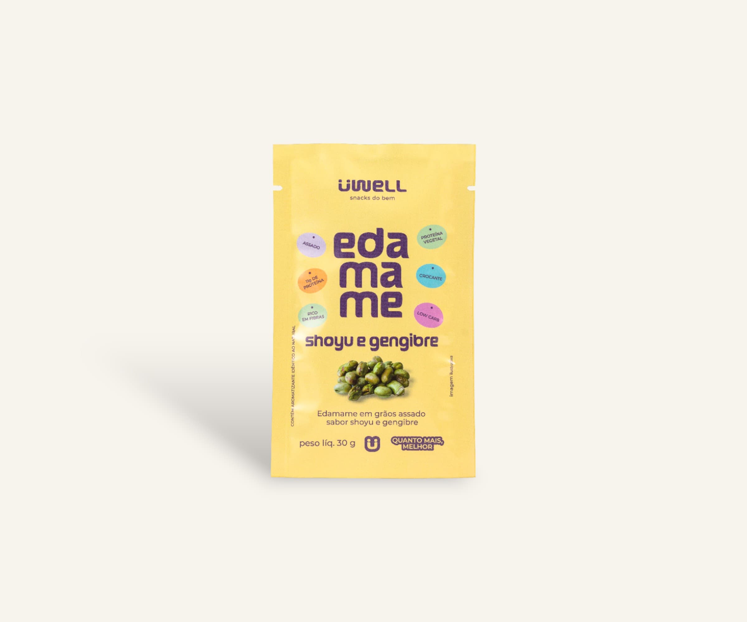 Snack de edamame sabor shoyu e gengibre Uwell 30g