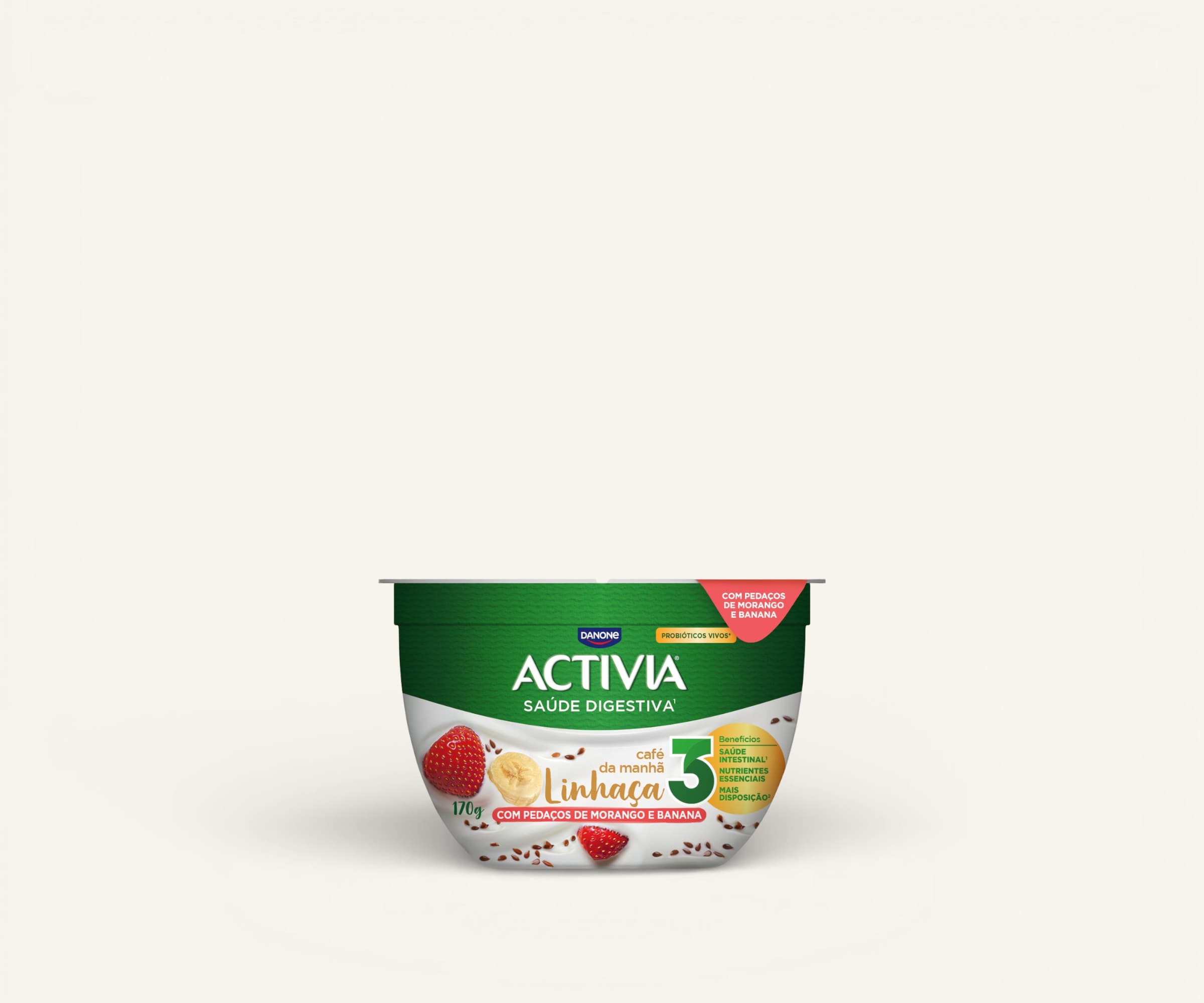 Leite fermentado Activia Café da Manhã linhaça, morango & banana 170g