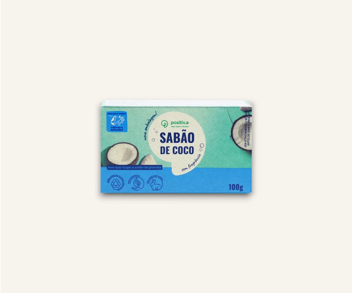 Sabão de coco em barra sem fragrância 100g