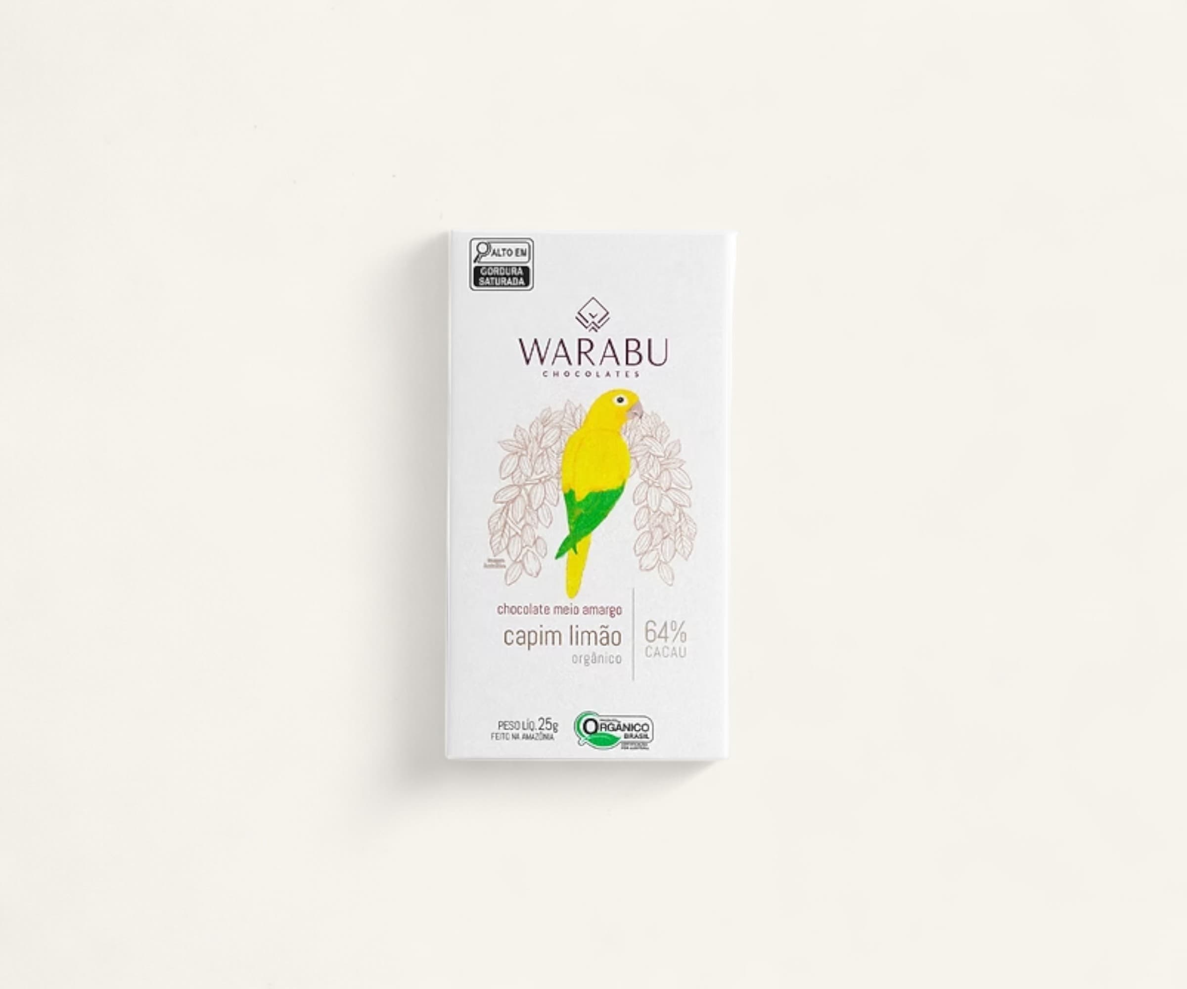 Chocolate orgânico 64% cacau capim limão Warabu 25g
