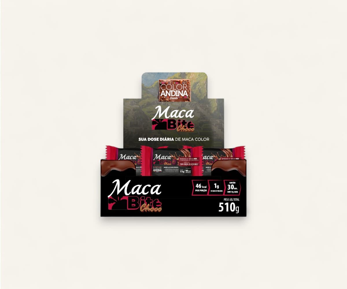 Bite banana & maca red com cobertura de chocolate Color Andina 510g