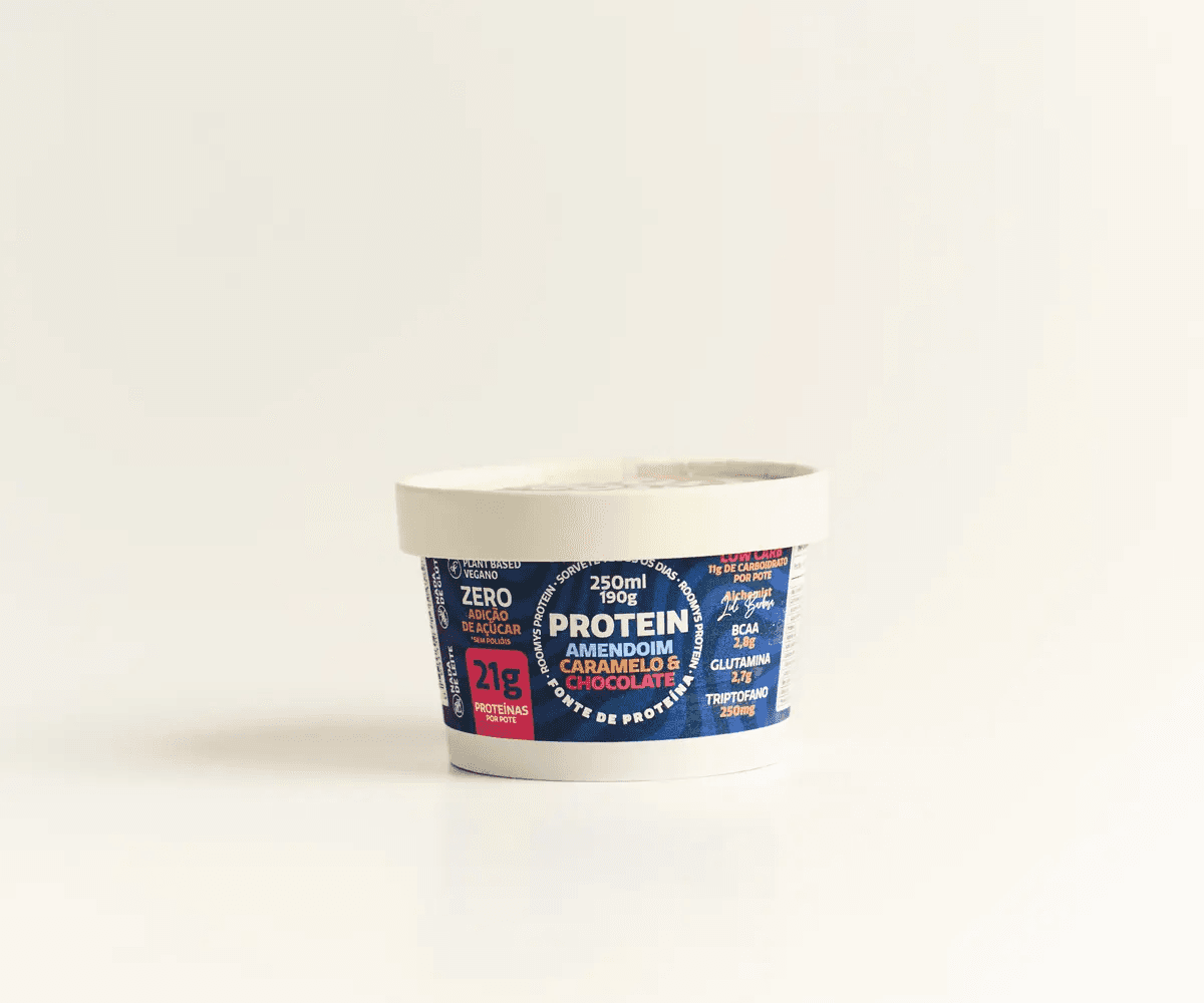 Sorvete protein amendoim, caramelo e chocolate Roomys 250ml