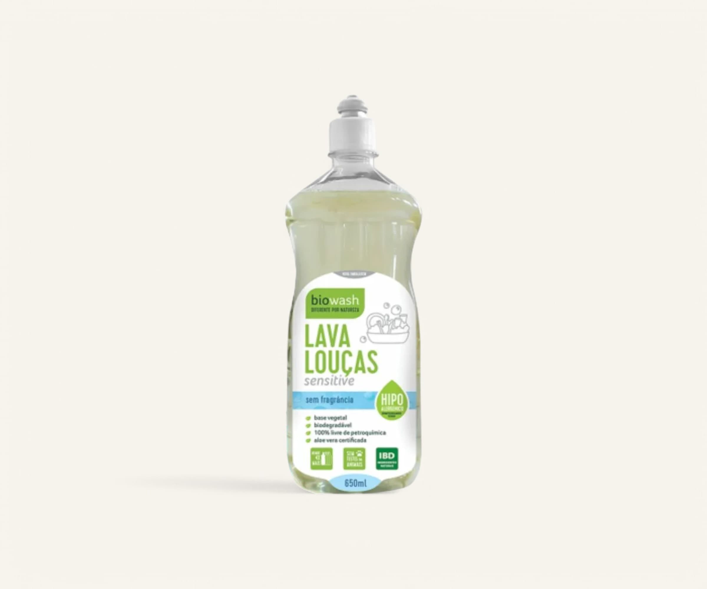 Lava louças concentrado sensitive sem fragrância Biowash 650ml