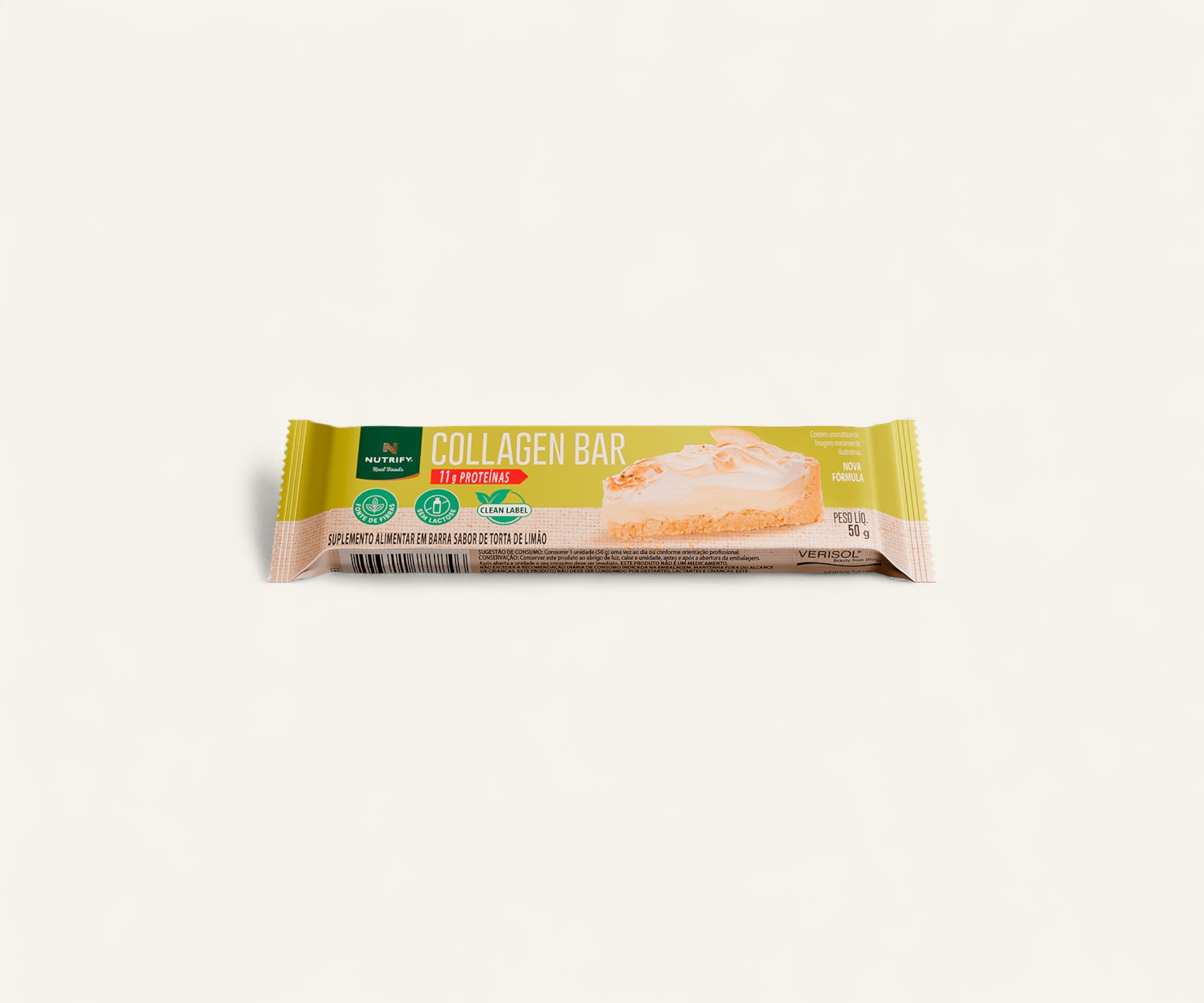 Barra de colágeno com 11g de proteína Collagen bar sabor torta de limão 50g