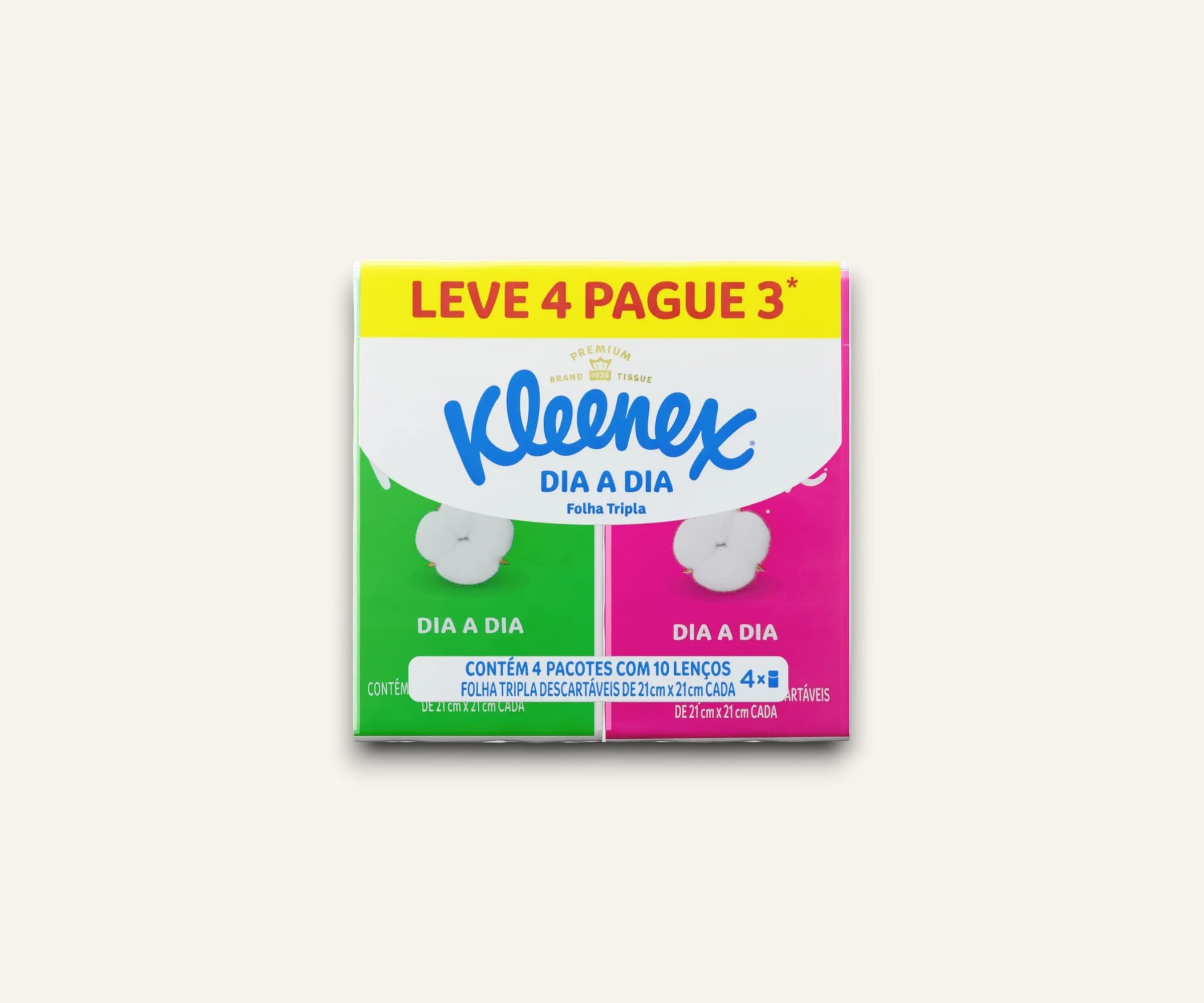 Kit lenços de papel de bolso Kleenex 4un com 10 lenços cada