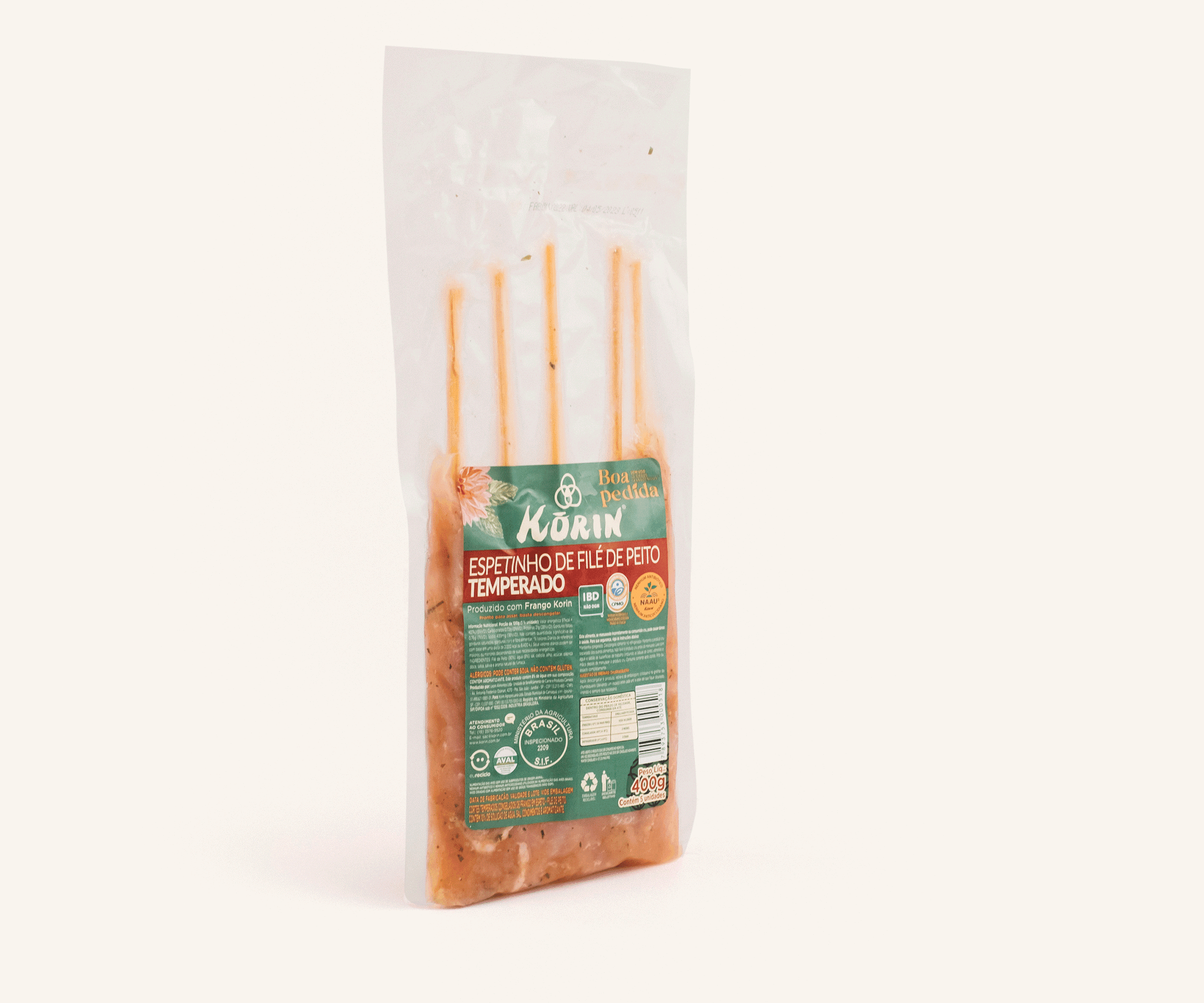Espetinho de filé de peito temperado congelado 400g