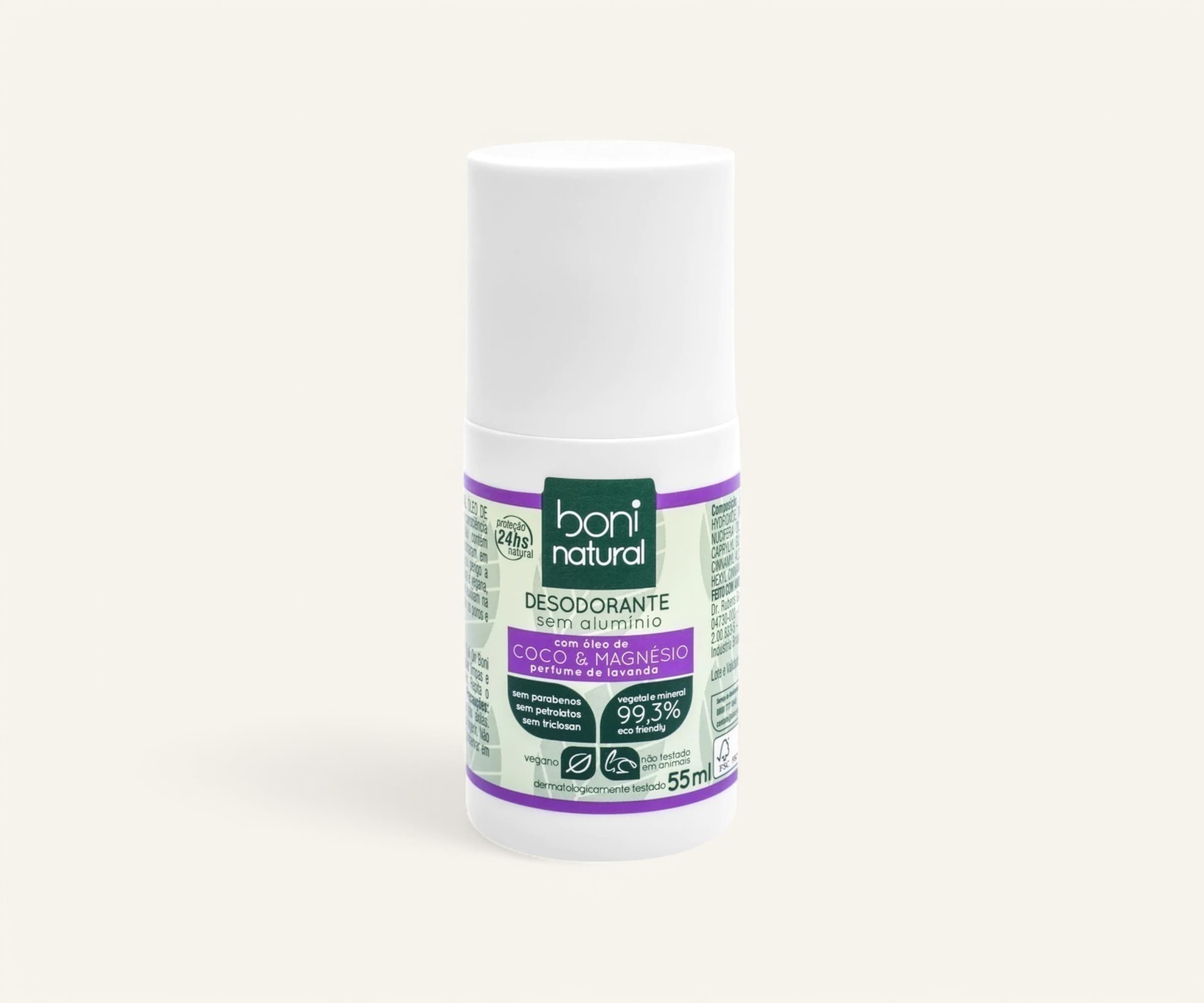 Desodorante roll-on coco & magnésio com perfume de lavanda Boni Natural 55ml