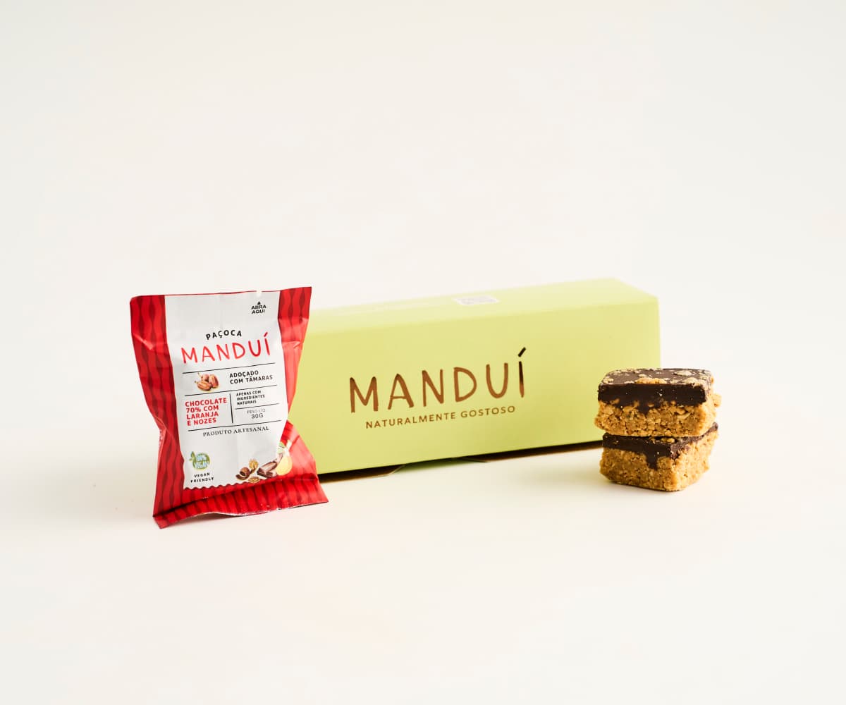 Paçoca chocolate 70% com laranja e nozes 6un de 30g