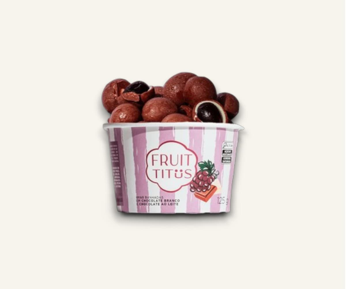 Uva coberta com chocolate branco e chocolate ao leite Fruit-Titüs 125g