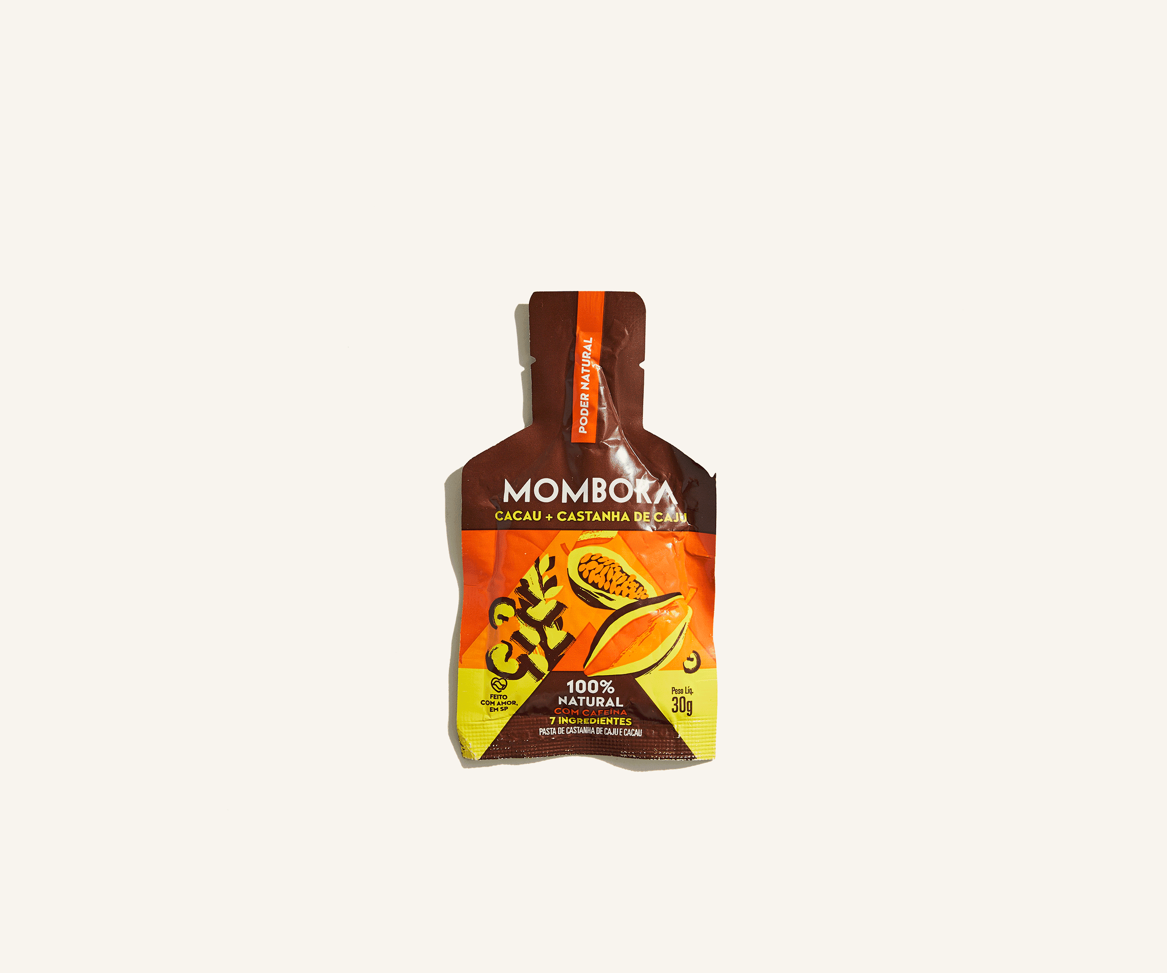 Gel com cafeína sabor cacau e castanha 100% natural 30g