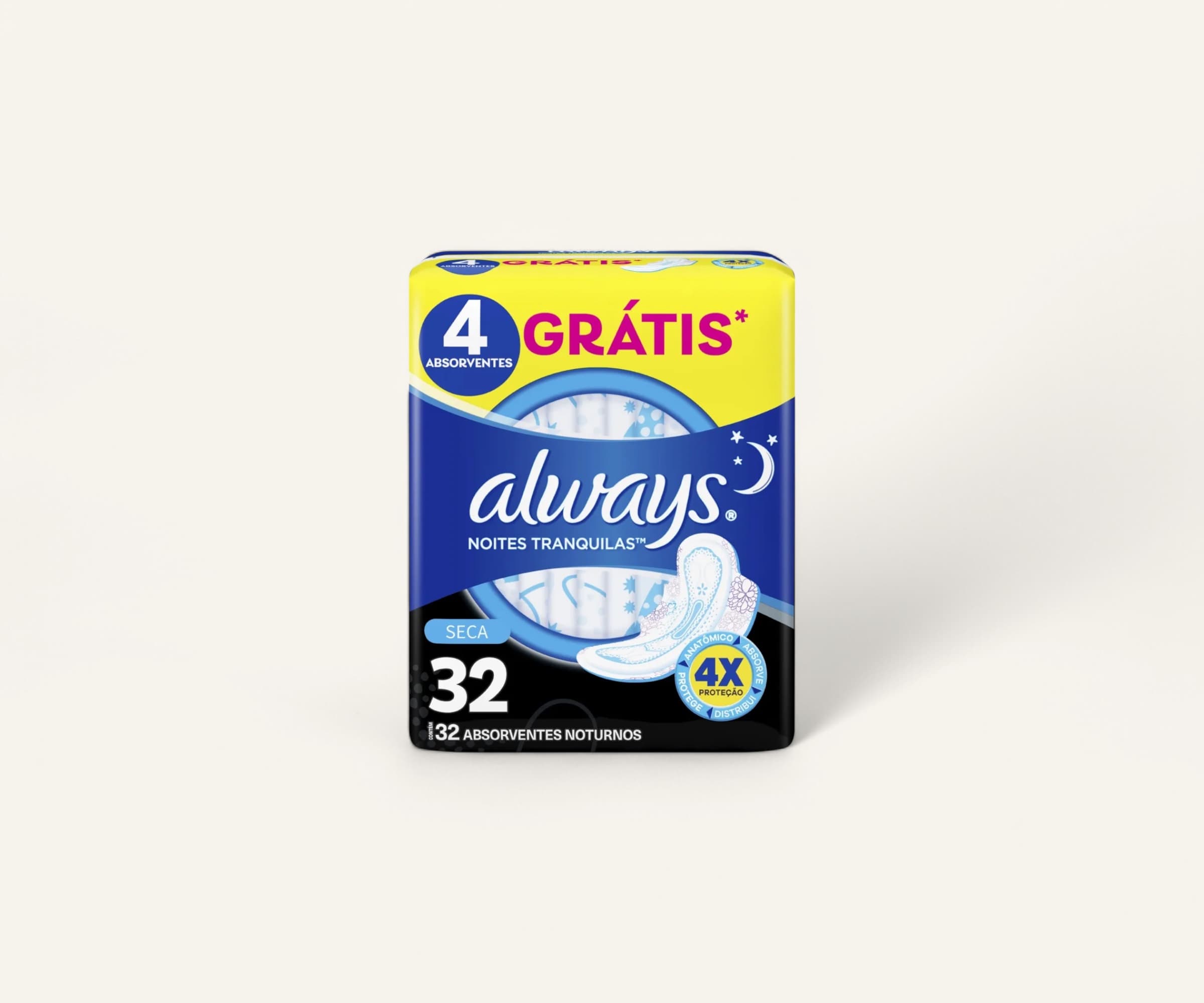 Absorvente com abas noites tranquilas cobertura seca Always 32un