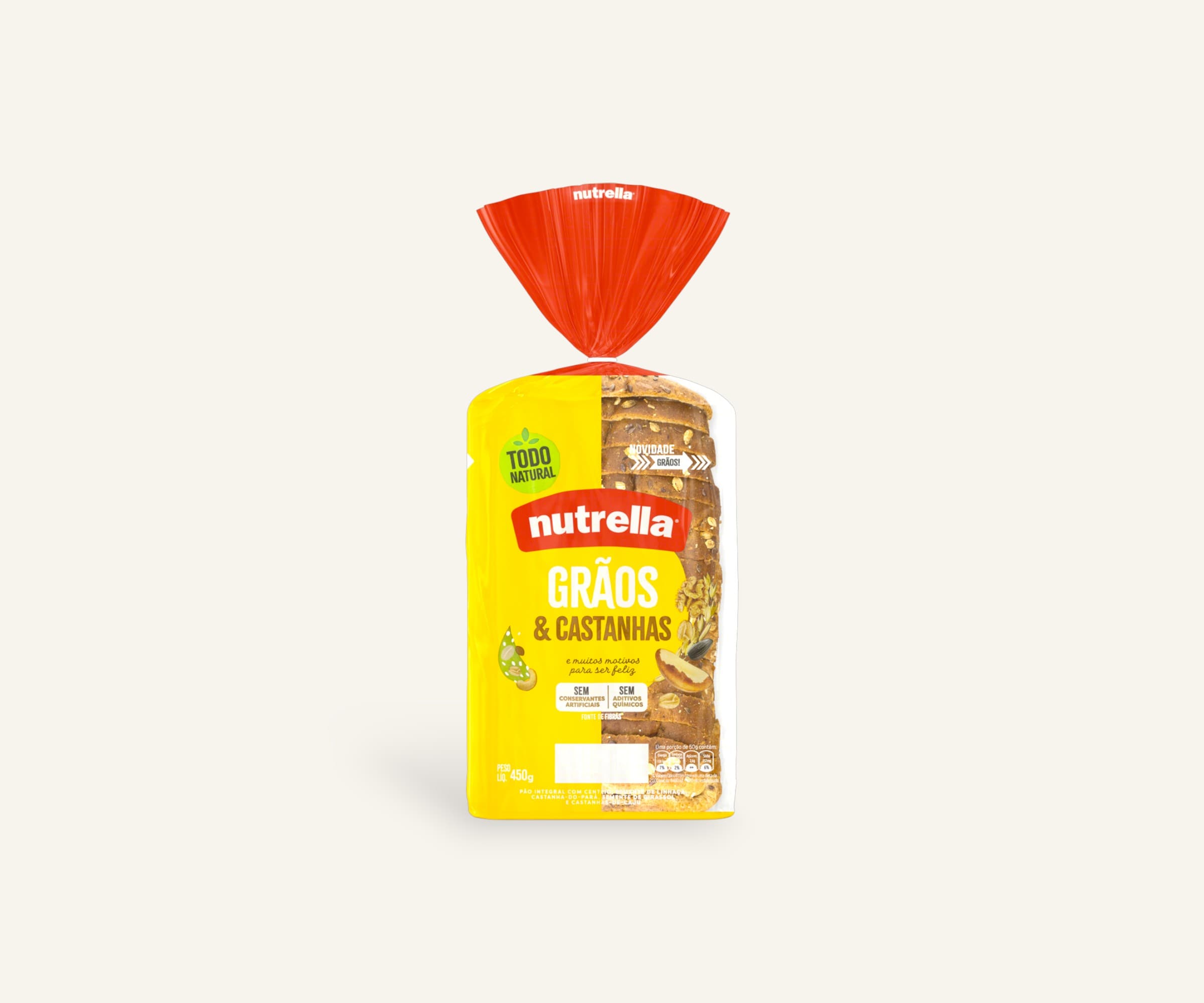Pão de forma grãos & castanhas Nutrella 450g