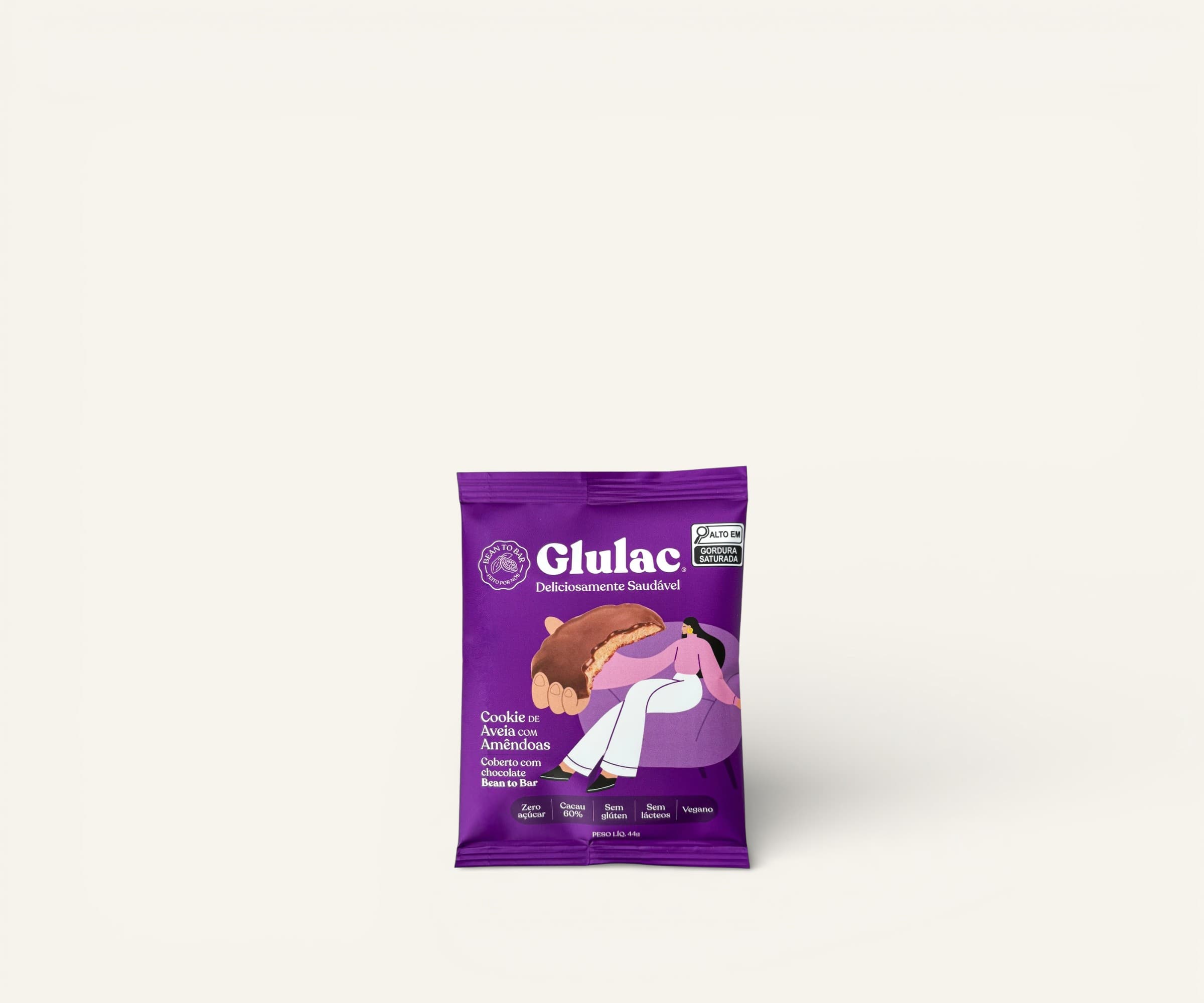 Cookie de aveia e amêndoas coberto com chocolate sem glúten Glulac 44g