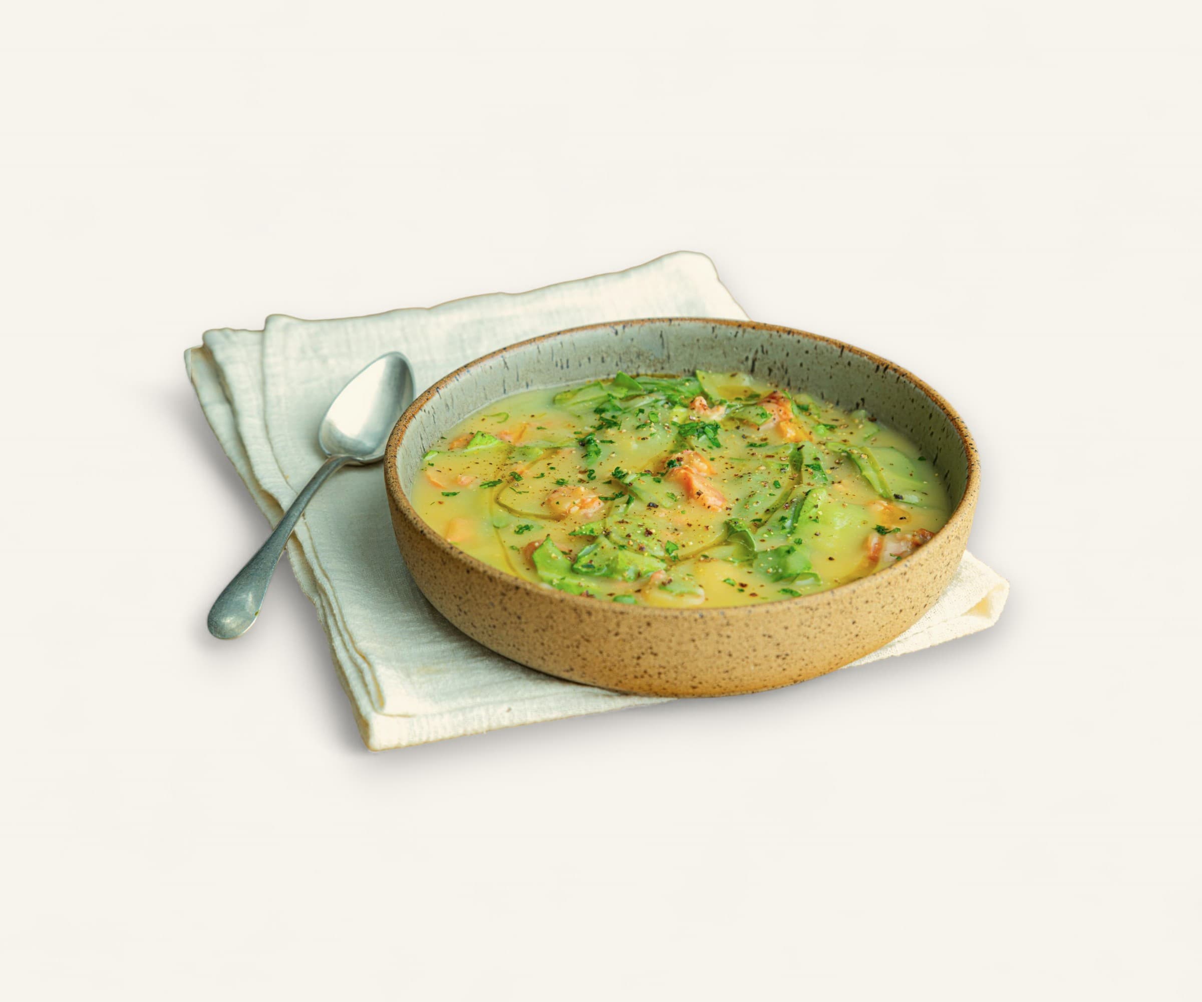 Sopa de batata doce com linguiça de frango e couve 400g