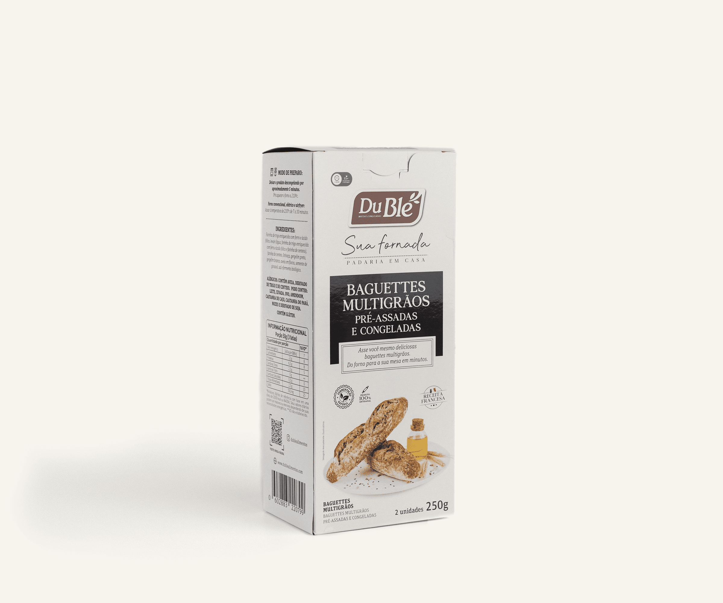 Baguete multigrãos pré assada congelada 2 un 250g