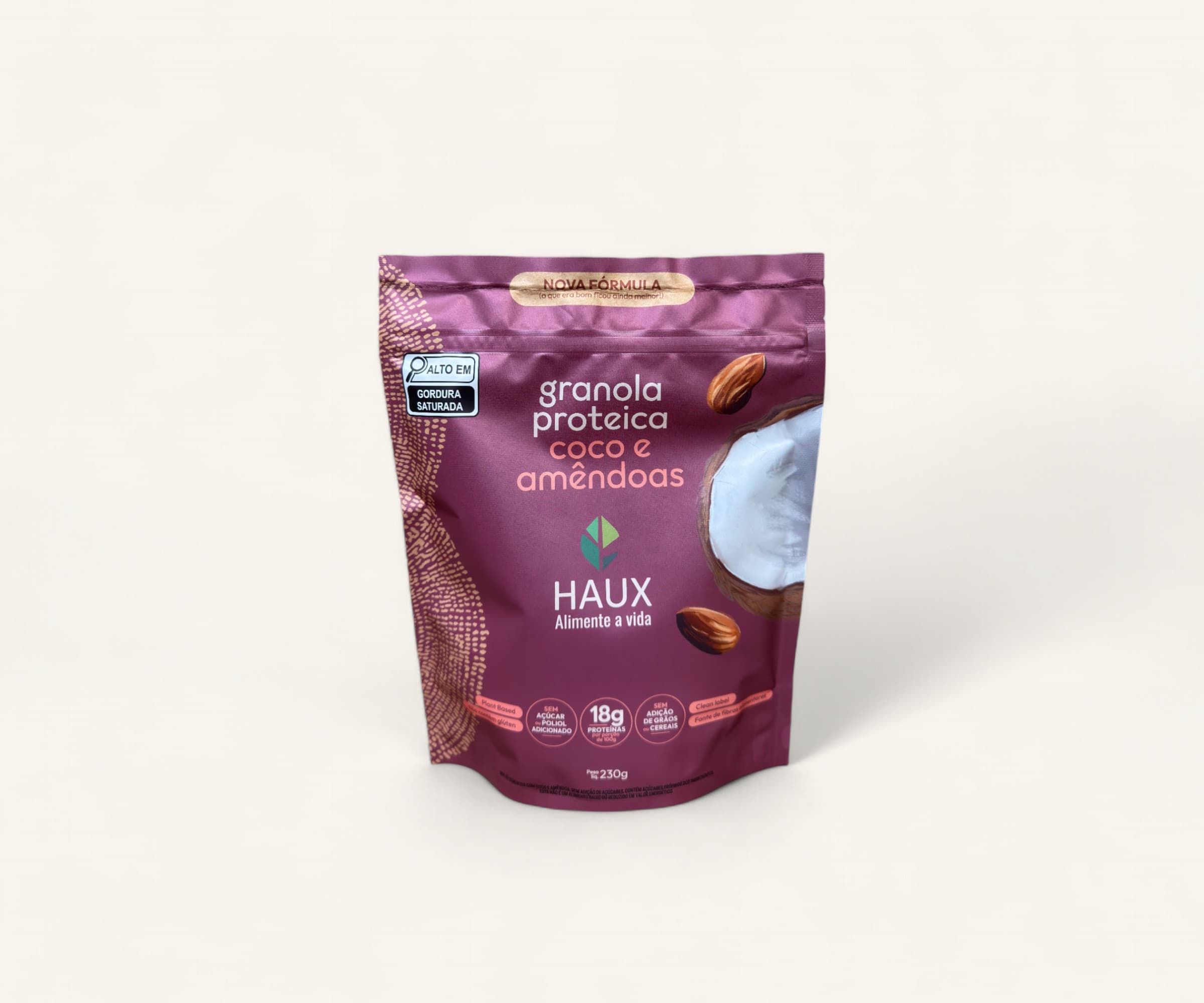 Granola proteica coco e amêndoas Haux 230g