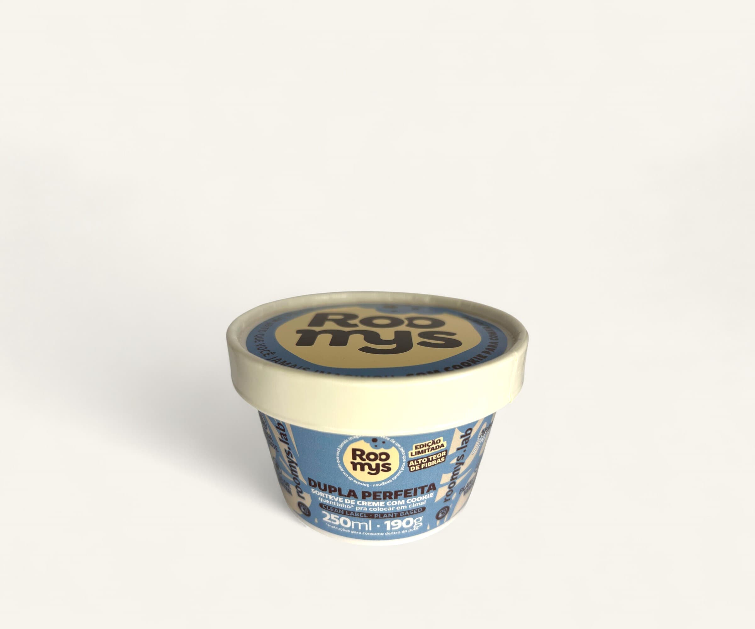 Sorvete de creme com cookie Dupla Perfeita plant based Roomys 250ml