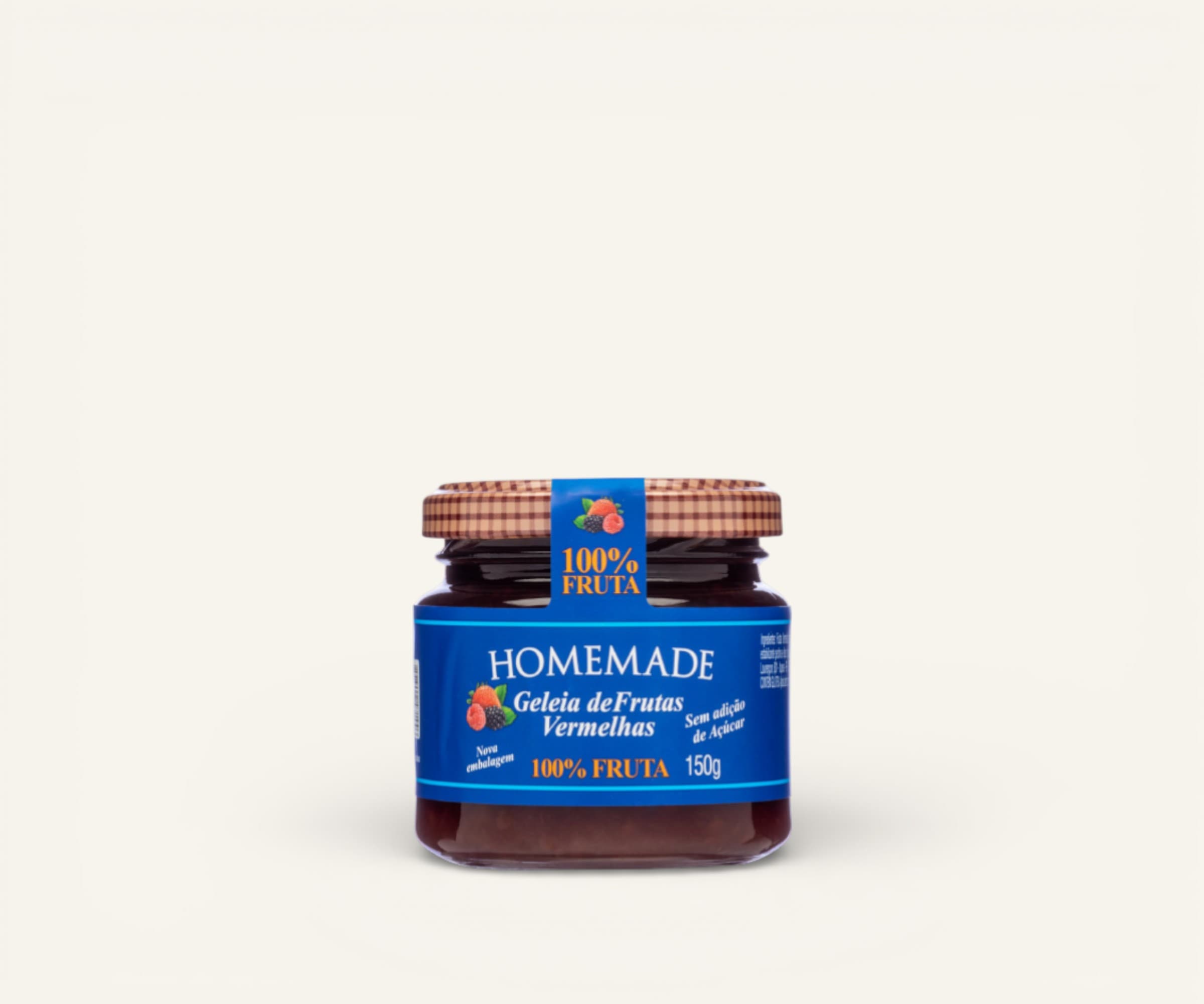 Geleia de frutas vermelhas sem adição de açúcar 100% fruta Homemade 150g