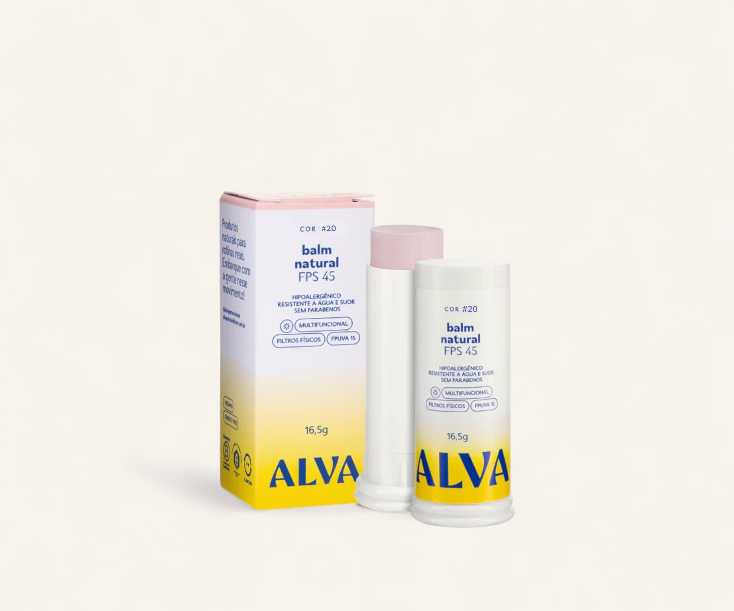 Balm facial natural FPS 45 cor #20 Alva 16,5g