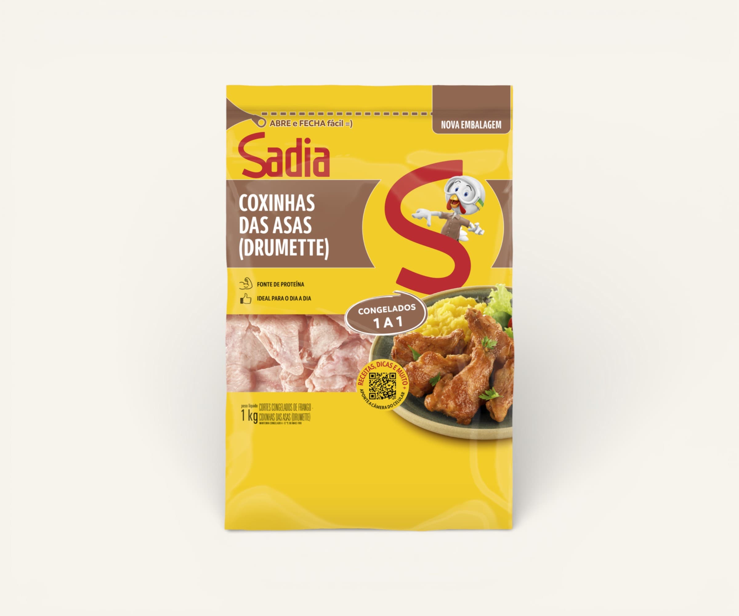 Coxinha das asas de frango congeldas 1 a 1 Sadia 1kg