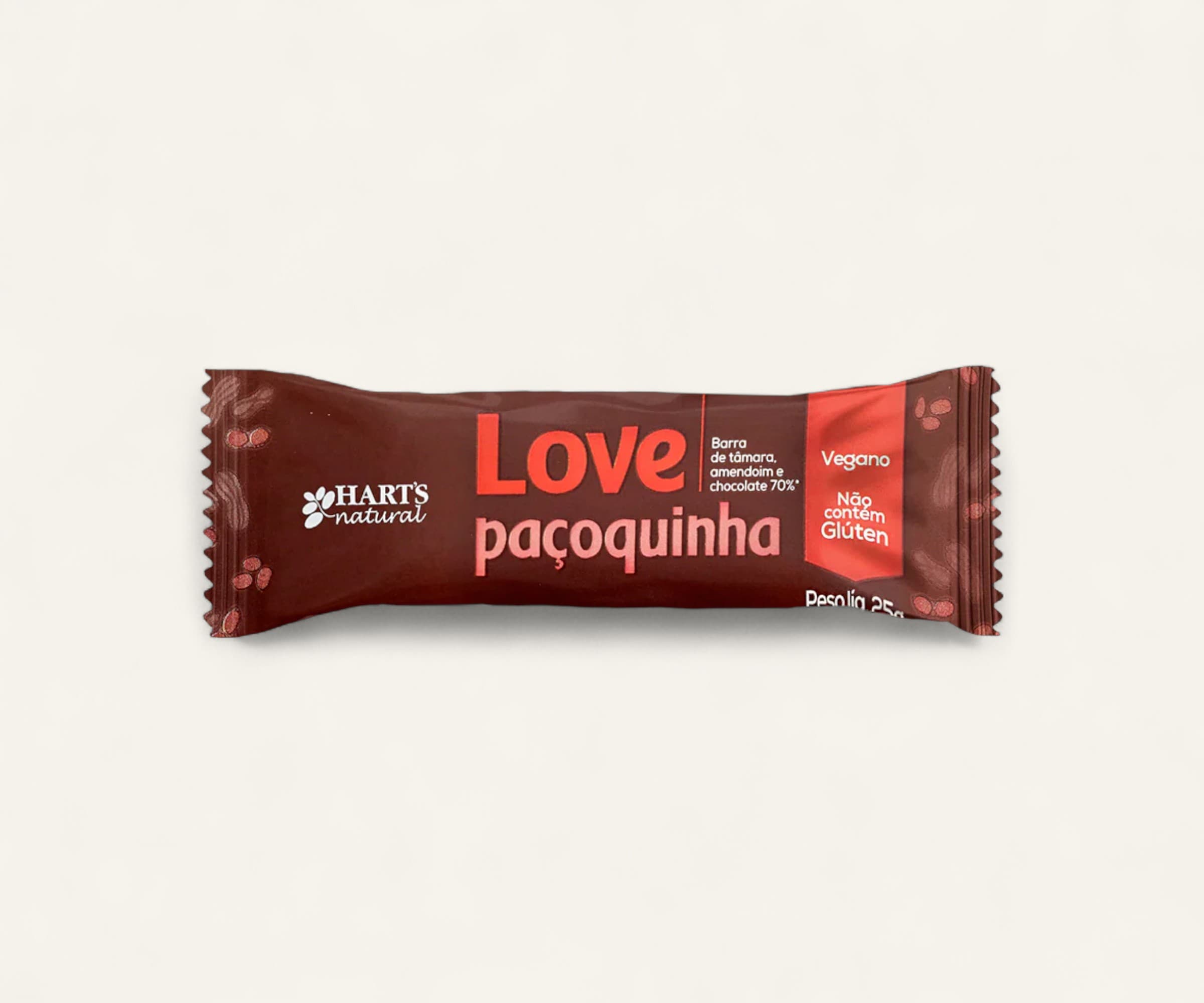 Barra de tâmara e amendoim Love paçoquinha com chocolate 70% Hart's Natural 25g