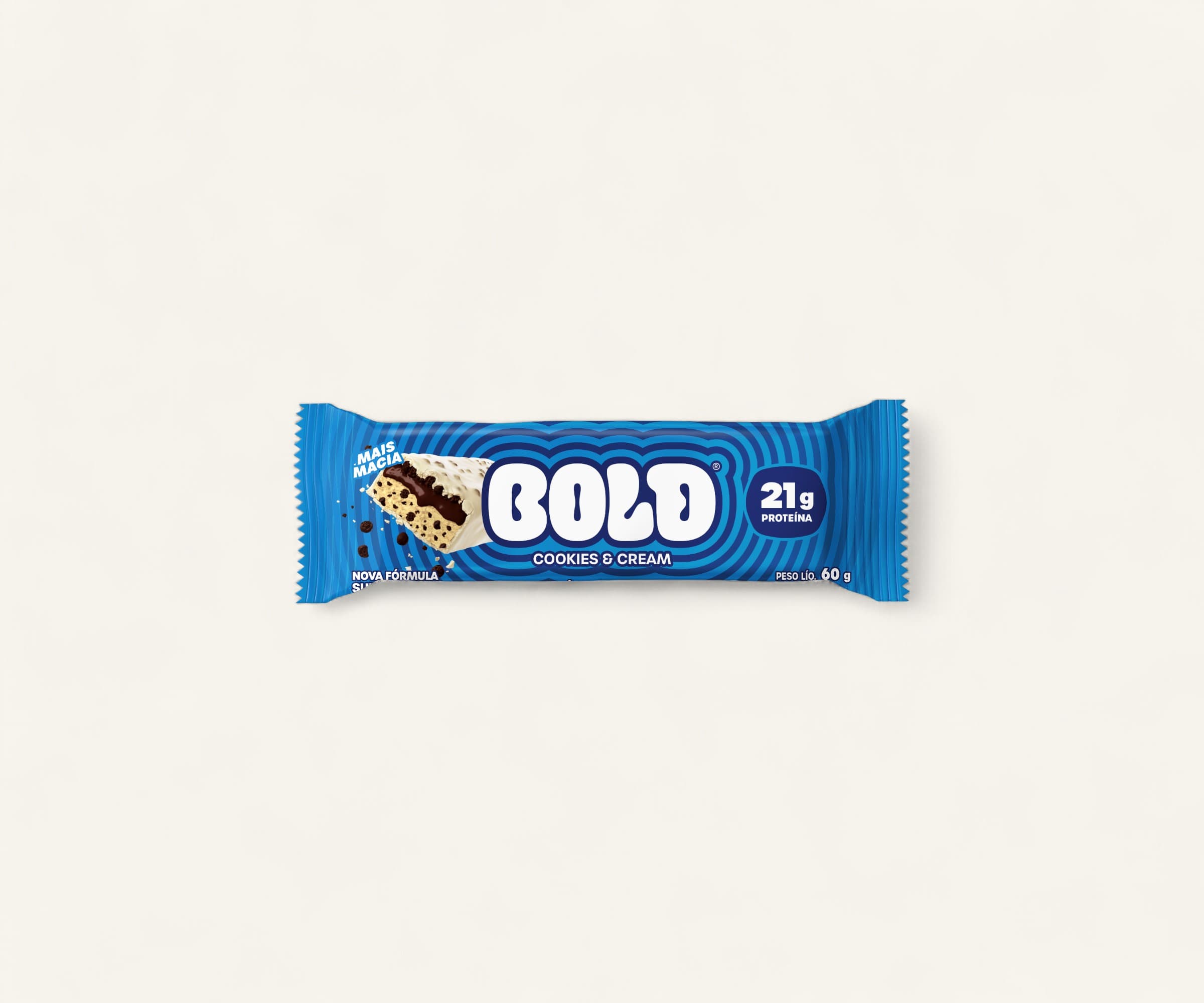 Barra de proteína Bold 21g sabor cookies & cream 60g