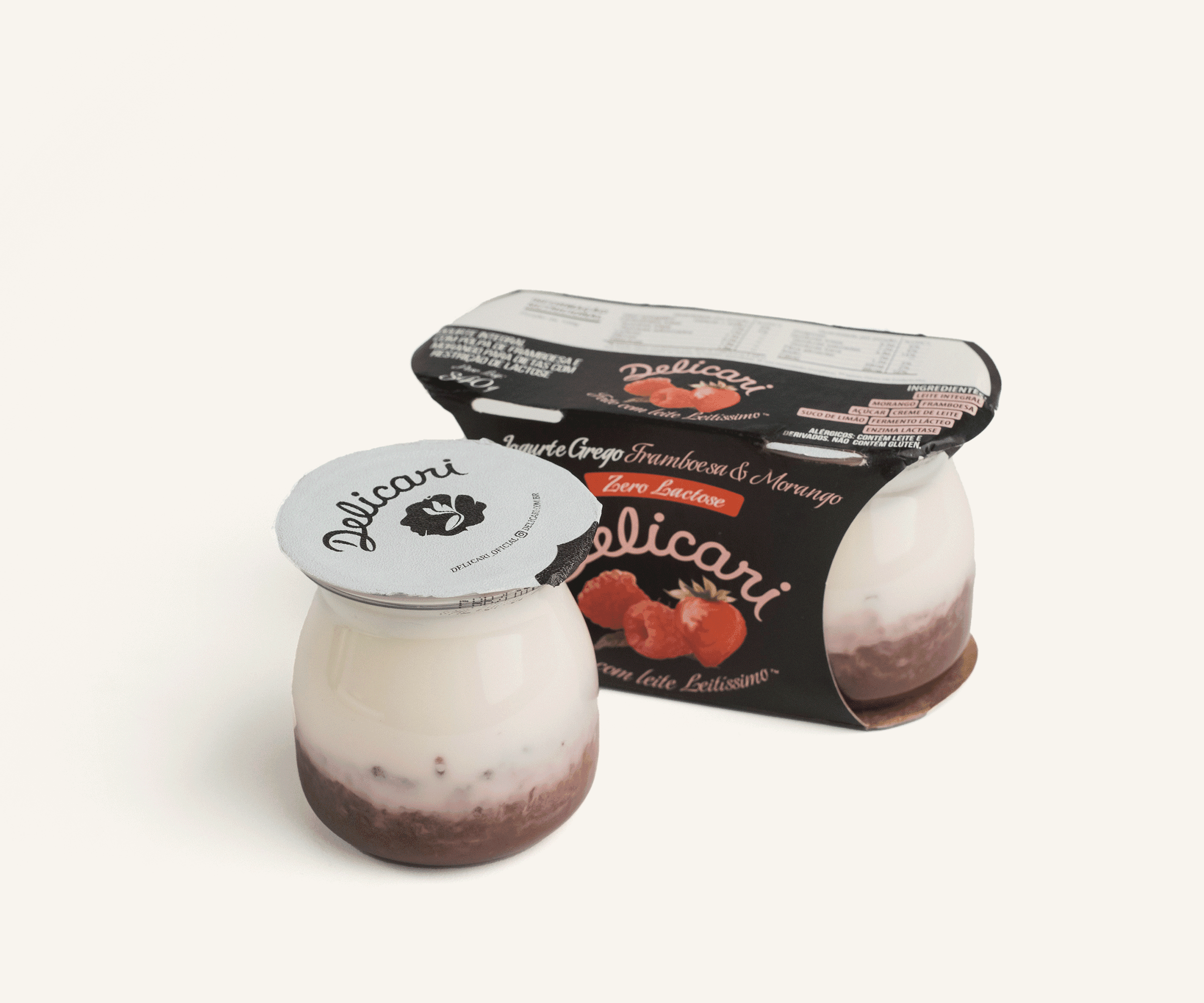 Iogurte grego zero lactose sabor morango e framboesa Delicari 340g