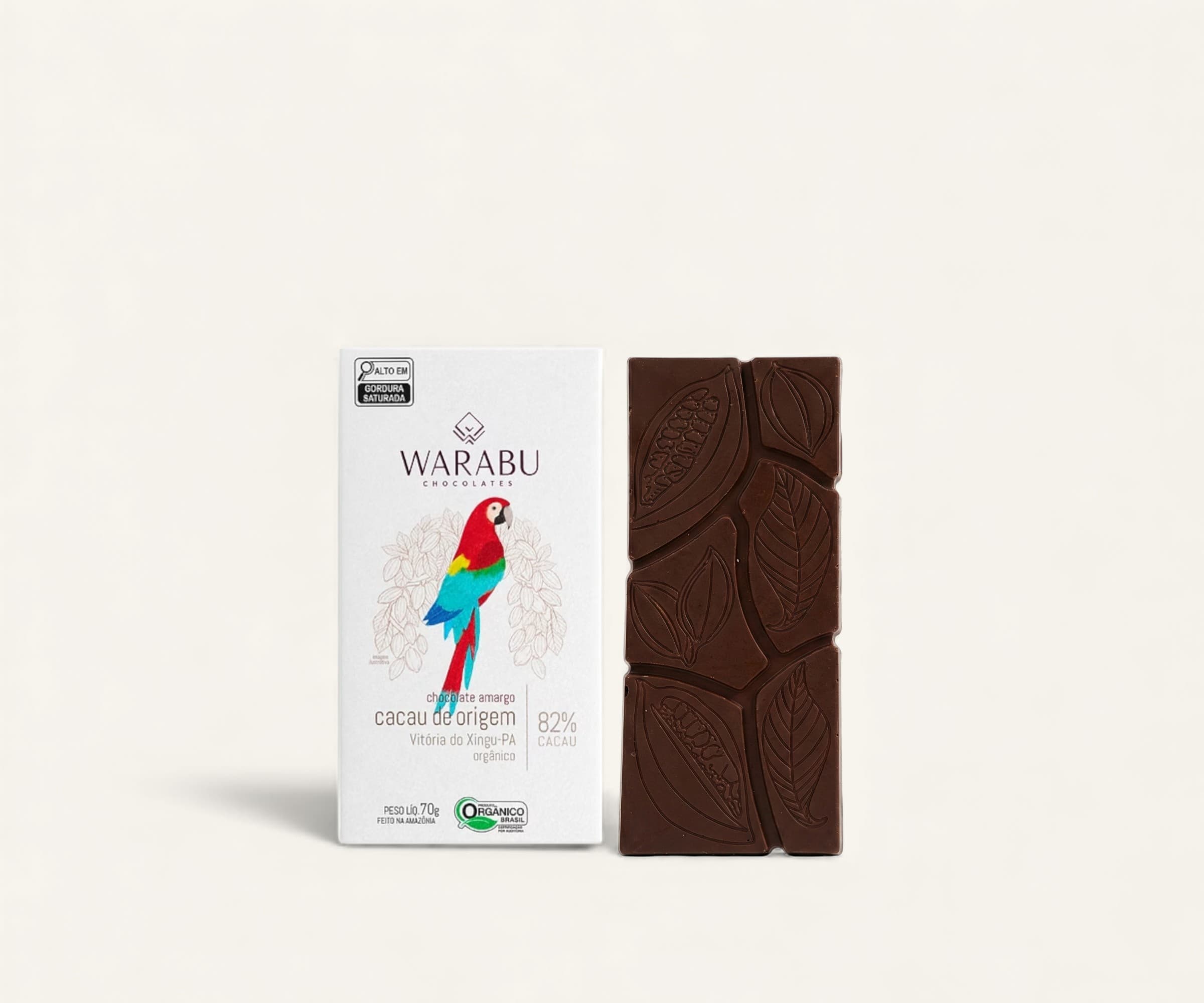 Chocolate orgânico 82% cacau de origem Vitória do Xingu-PA Warabu 70g