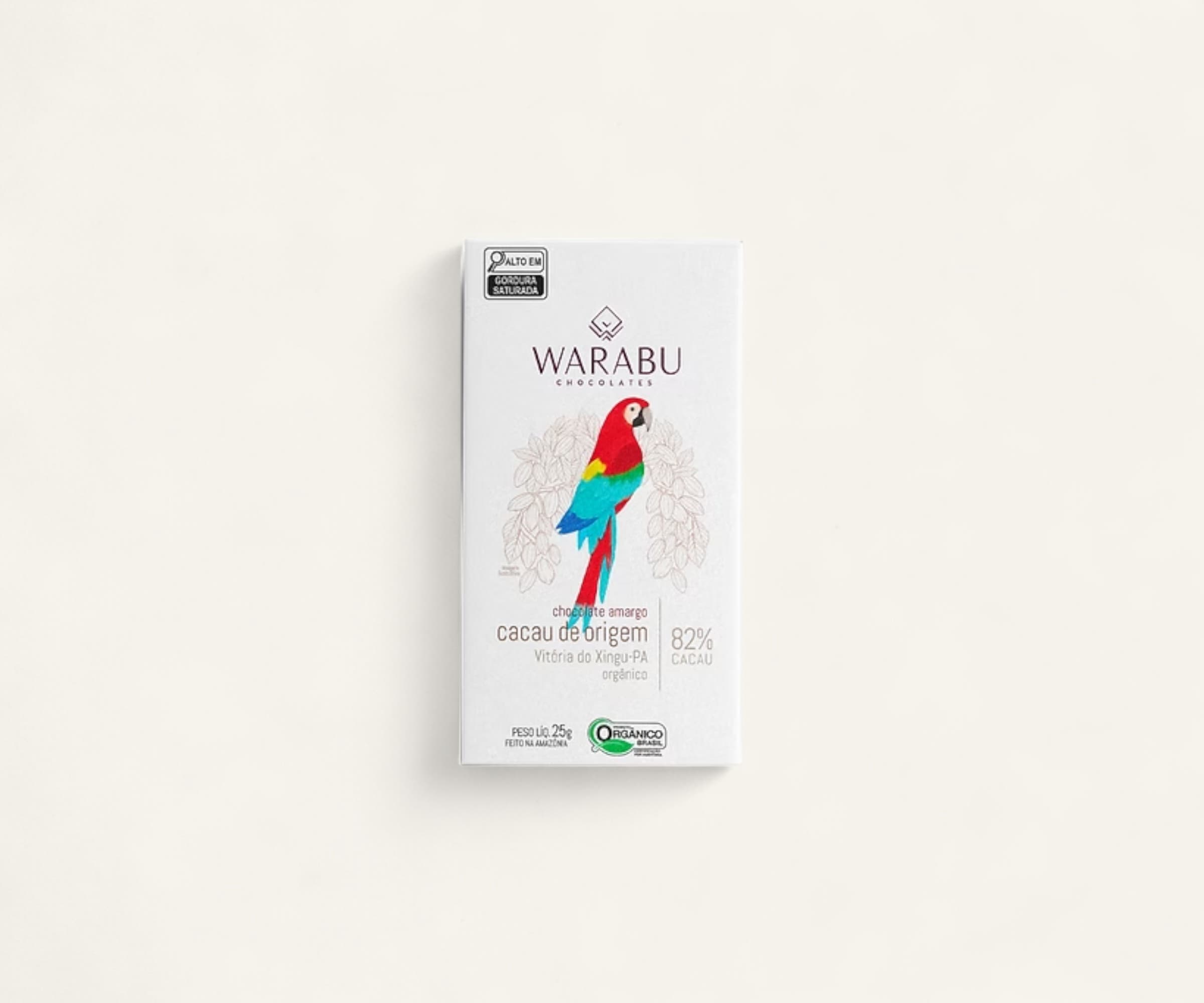 Chocolate orgânico 82% cacau de origem Vitória do Xingu-PA Warabu 25g