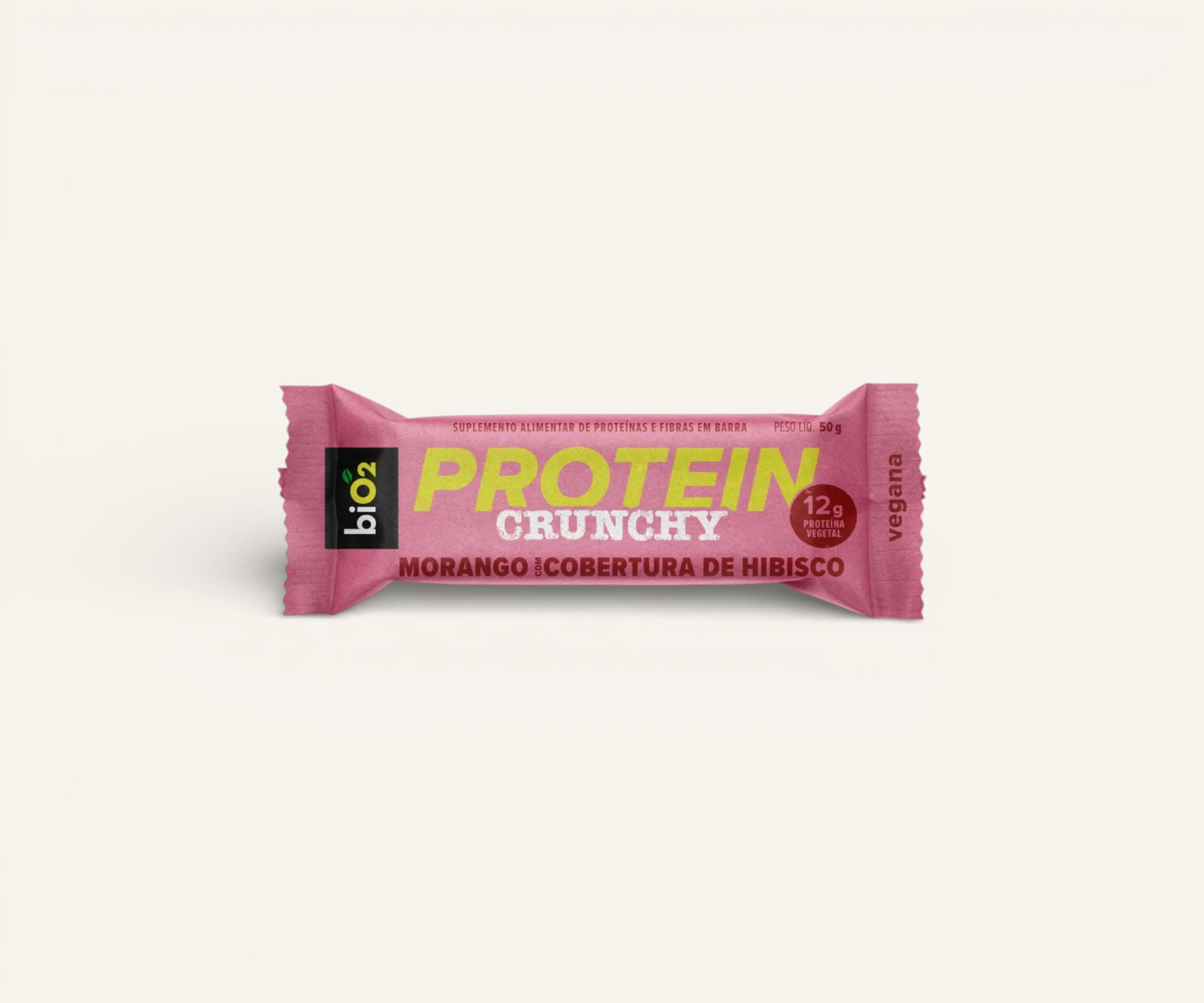 Protein bar Crunchy 12g BiO2 morango com cobertura de hibisco 45g