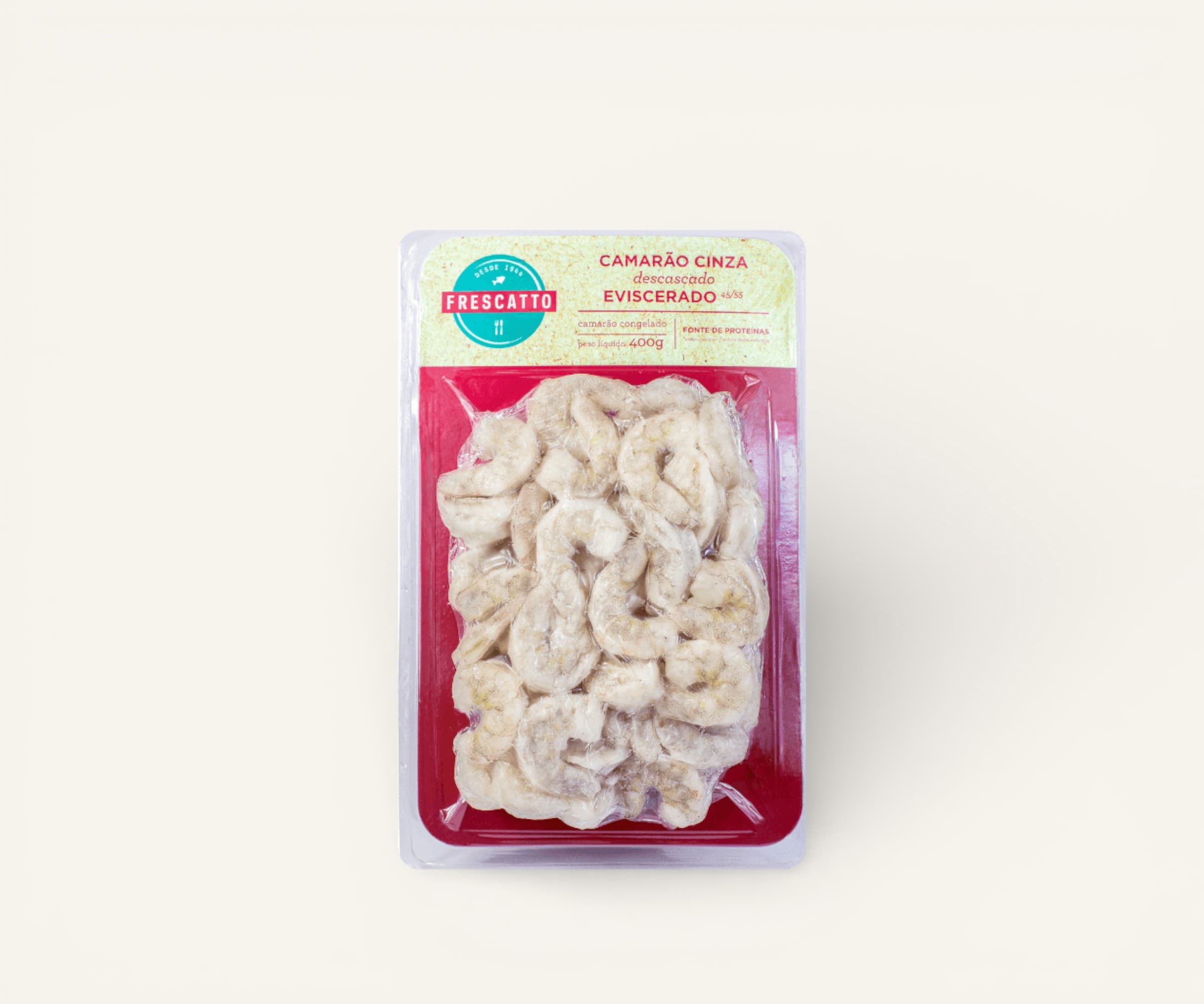 Camarão cinza descascado eviscerado cozido e congelado 36/40 Frescatto 400g