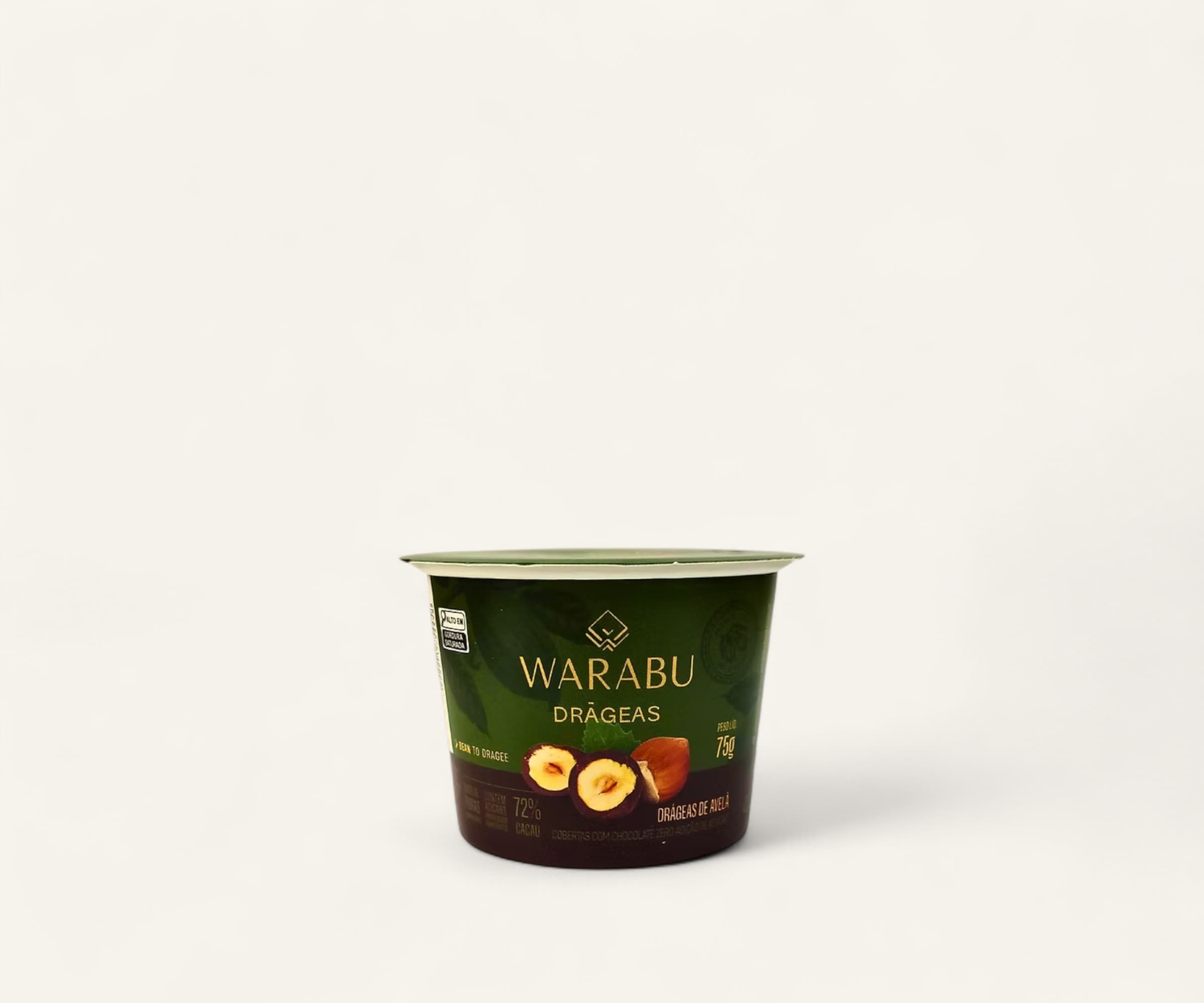 Drágeas de avelã coberta com chocolate 72% cacau sem adição de açúcares Warabu 75g