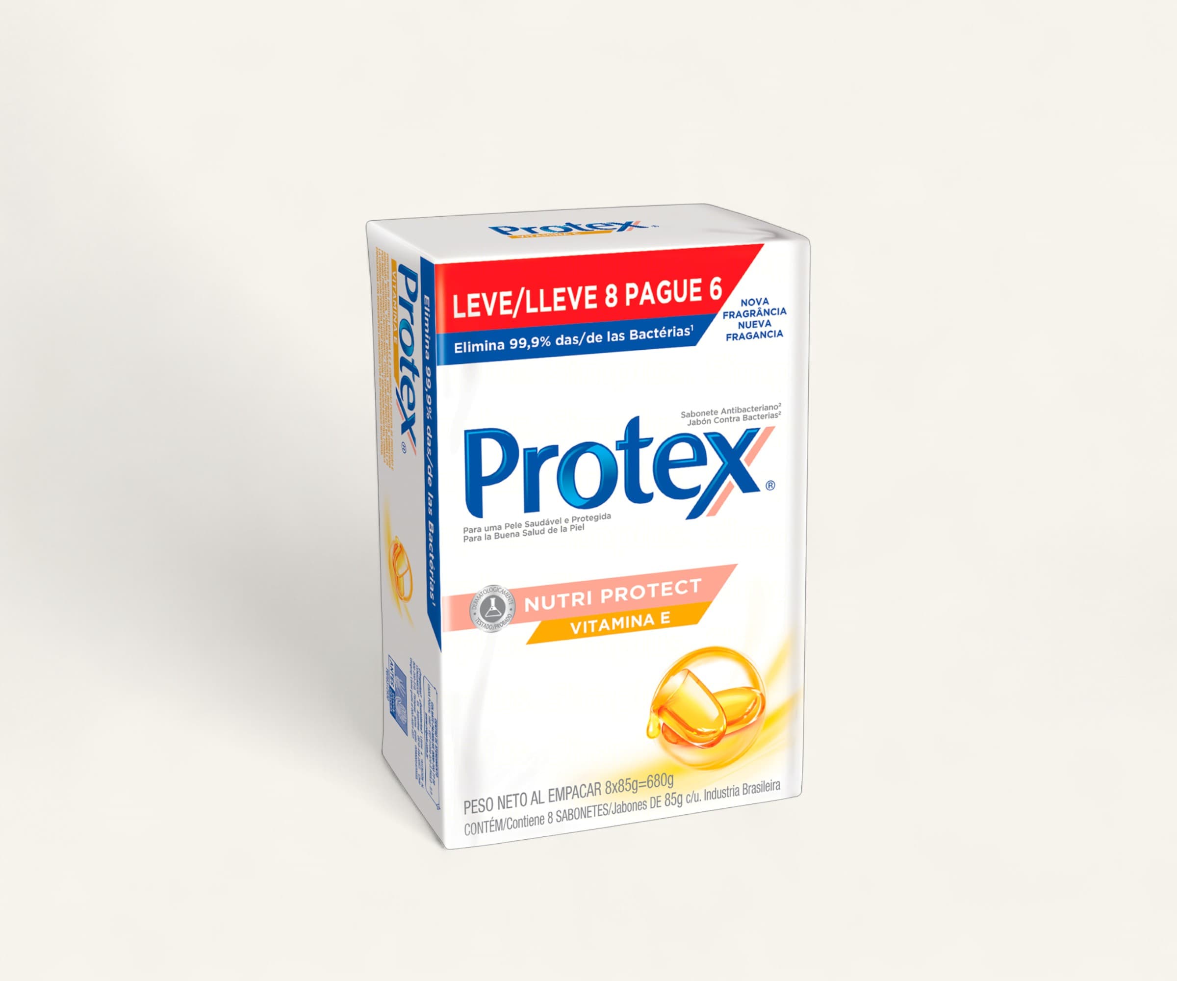 Sabonete antibacteriano em barra Nutri Protect vitamina E Protex pack 8x85g