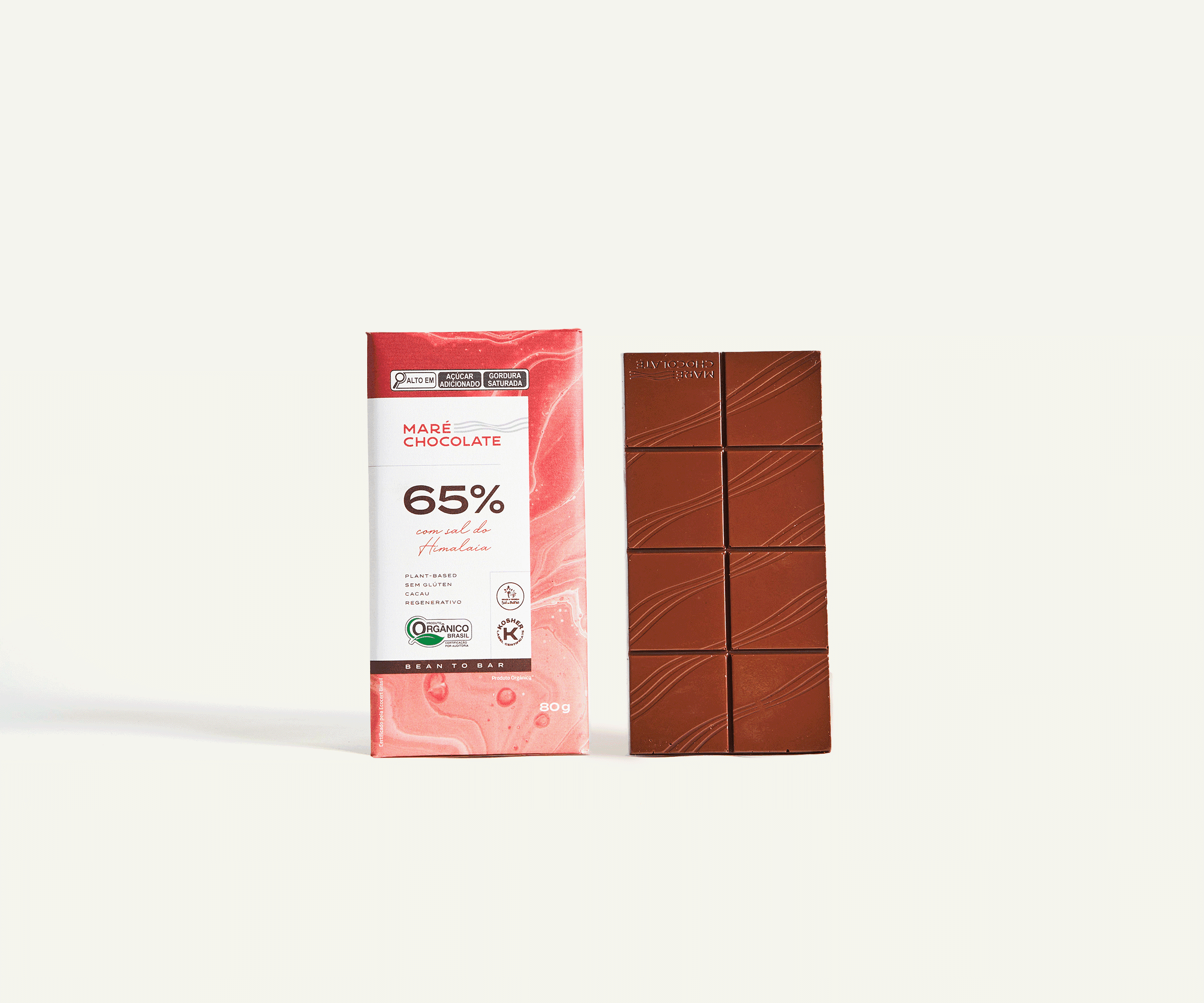 Chocolate amargo 65% cacau com demerara e sal rosa 80g