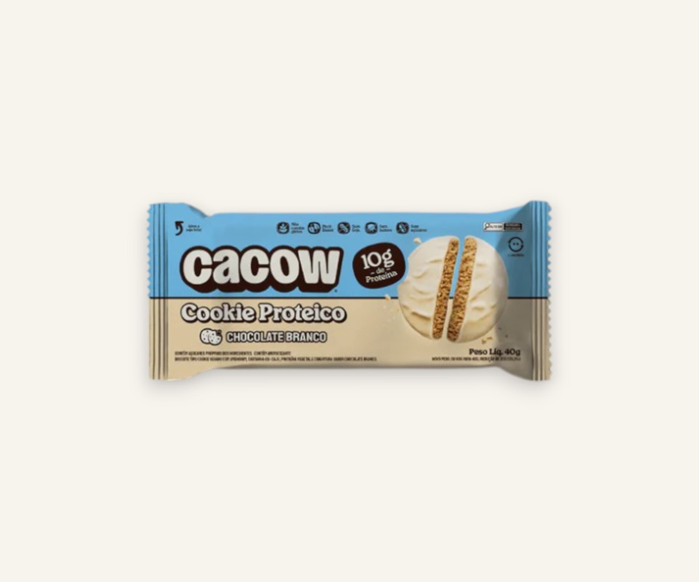 Cookie proteico 10g sabor chocolate branco 40g