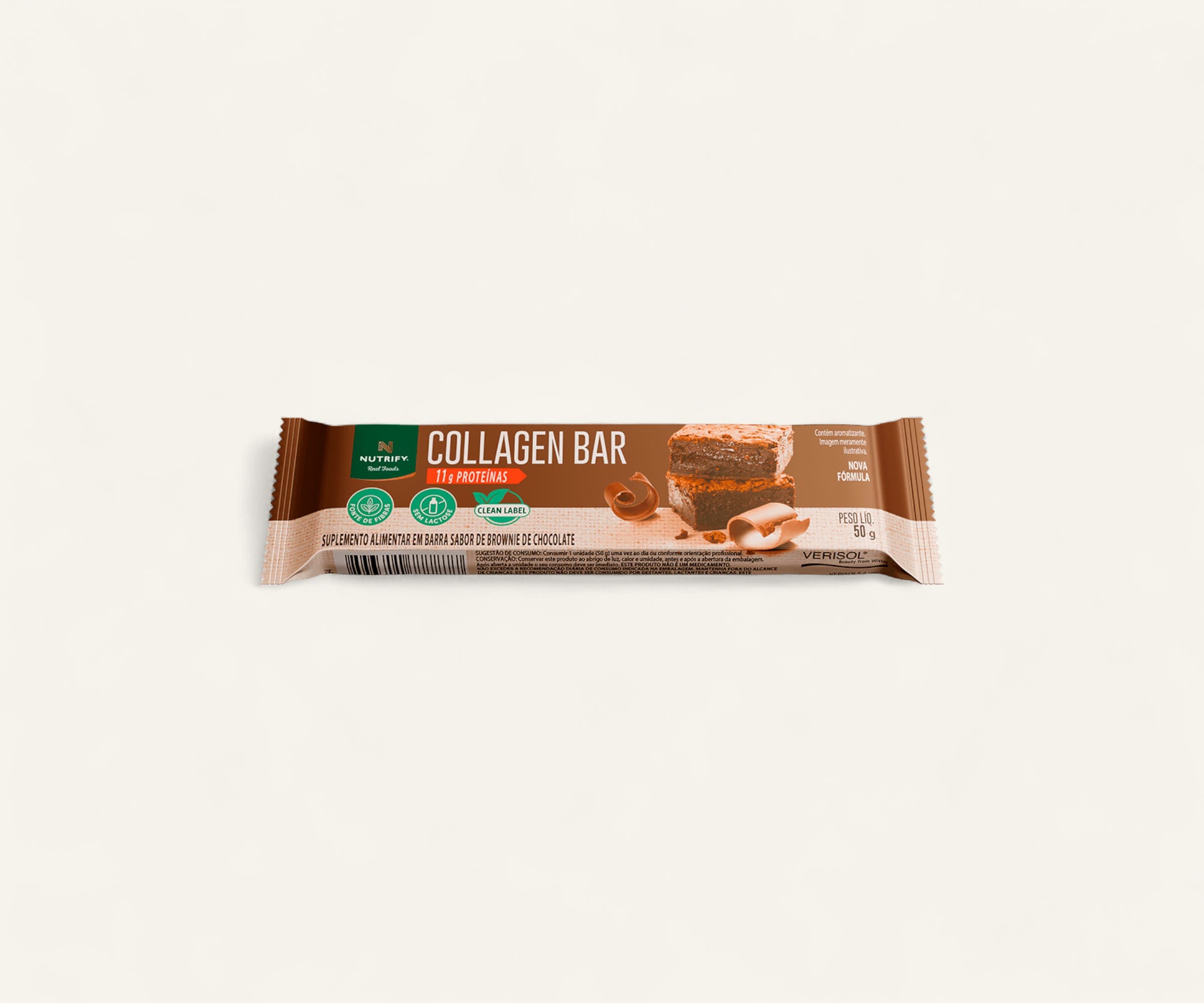 Barra de colágeno com 11g de proteína Collagen bar sabor brownie de chocolate 50g