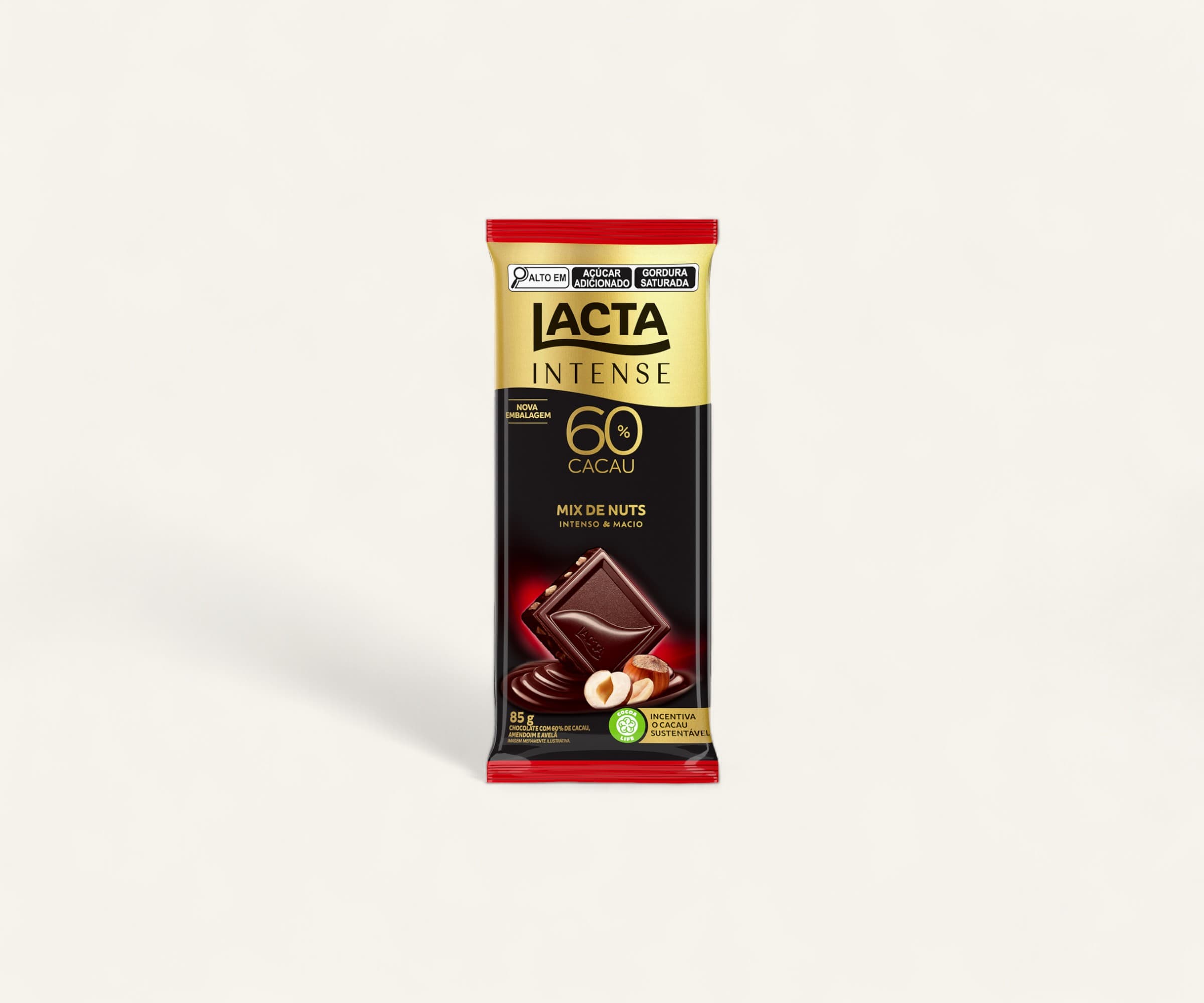 Chocolate 60% cacau Lacta Intense cacau & mix de nuts 85g
