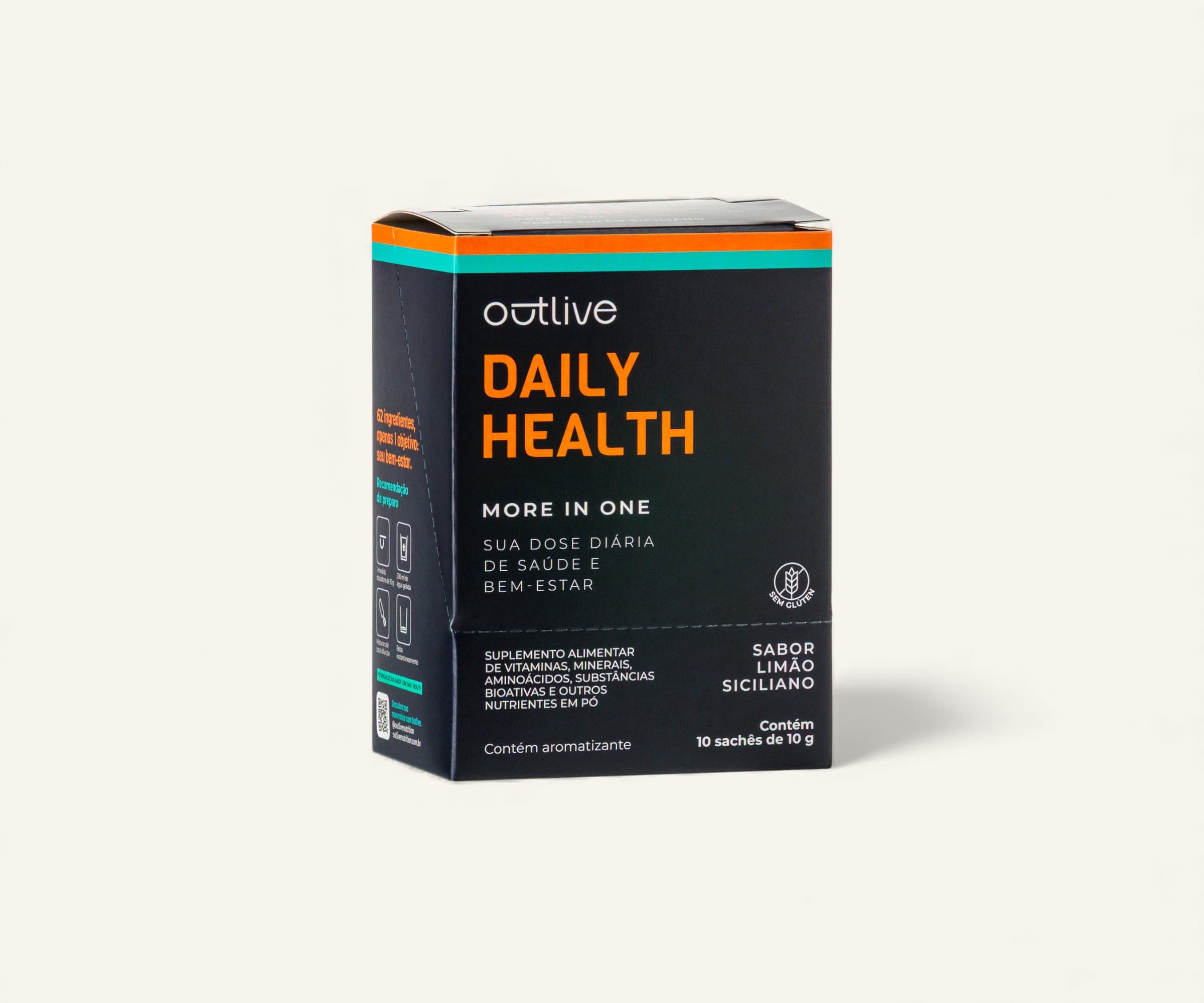 Suplemento alimentar de vitaminas Daily Health sabor limão siciliano 10 sachês